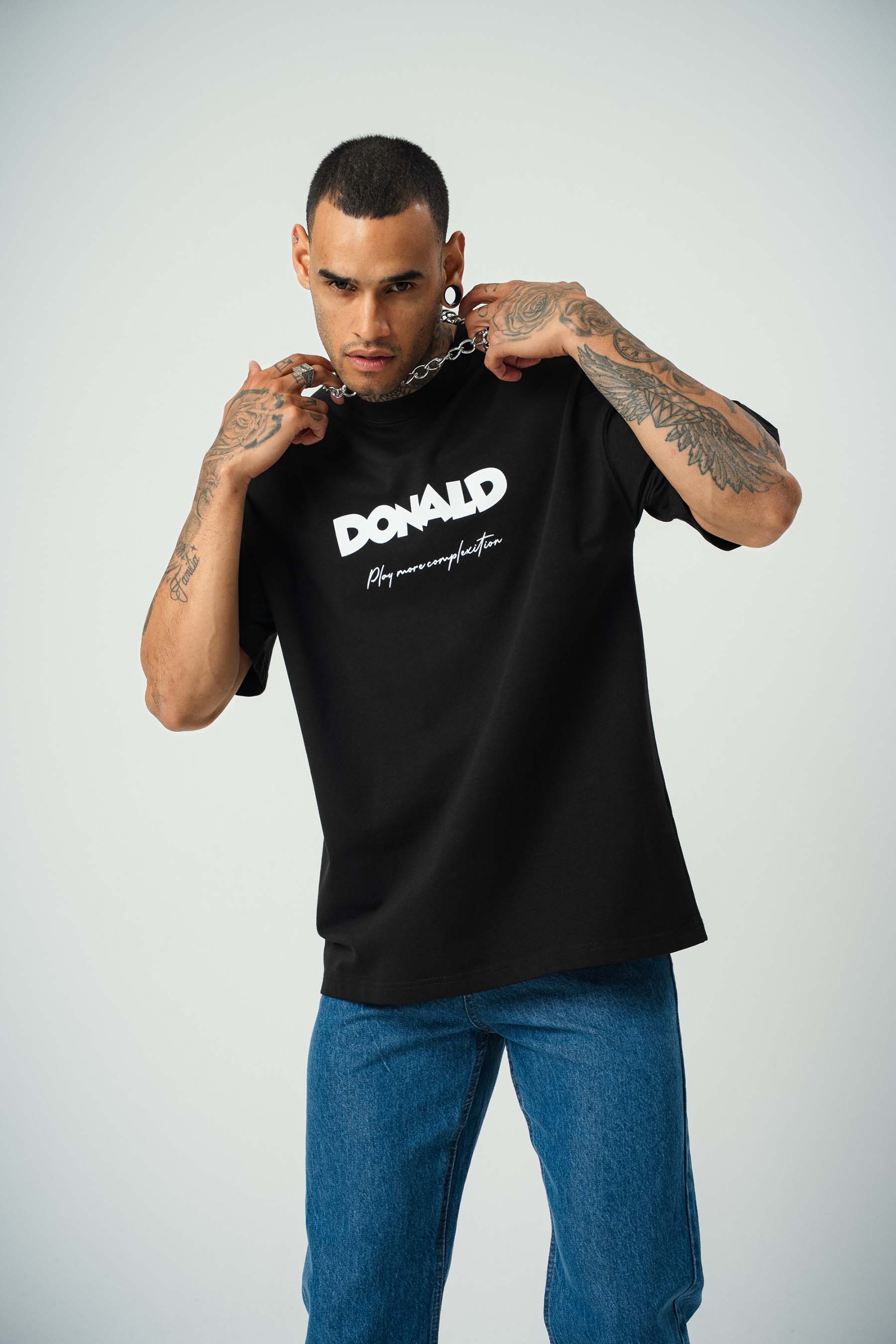 Donald Money Baskılı Siyah Oversize T-Shirt