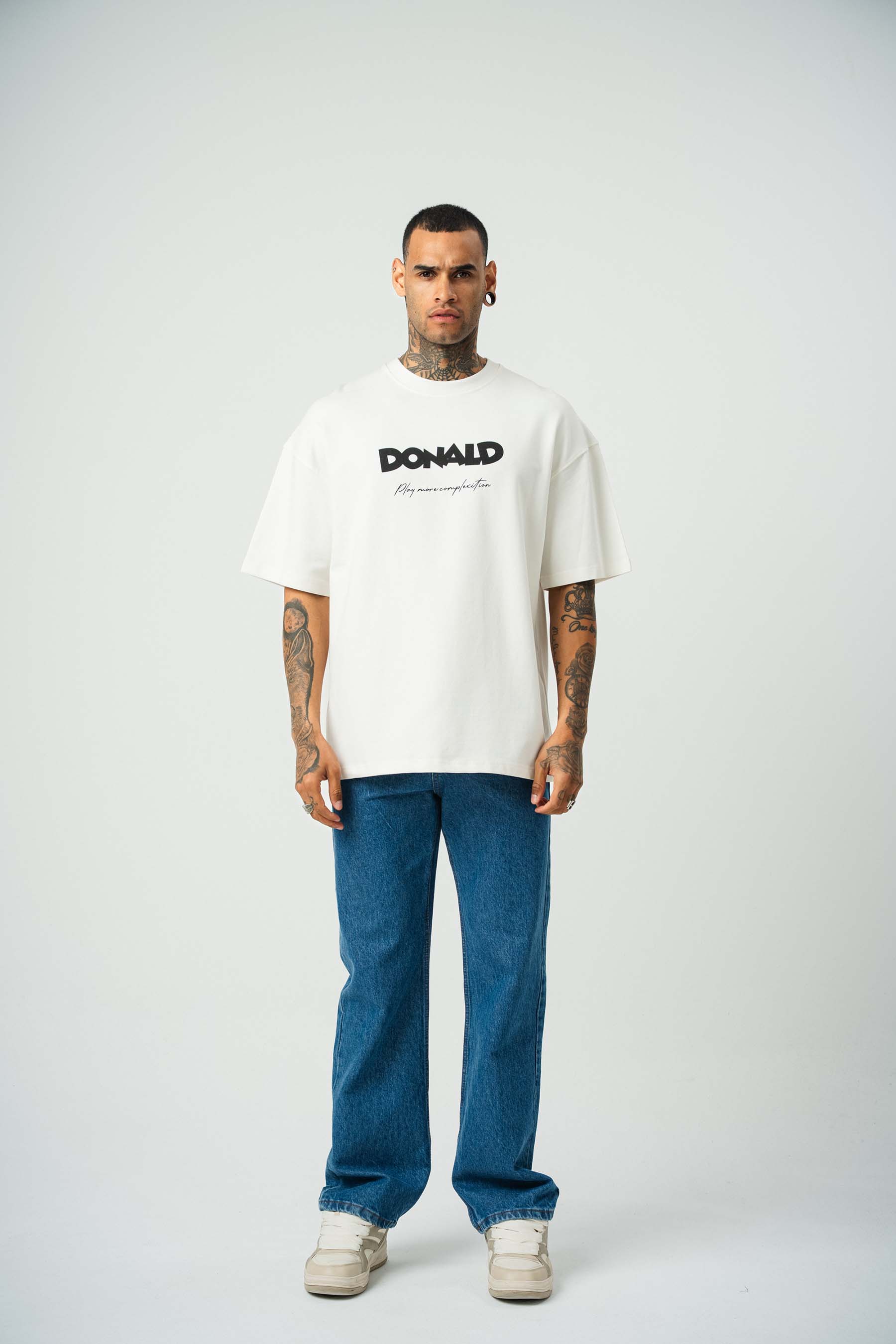 Donald Money Baskılı Beyaz Oversize T-Shirt