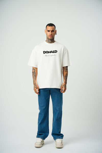 Donald Money Baskılı Beyaz Oversize T-Shirt