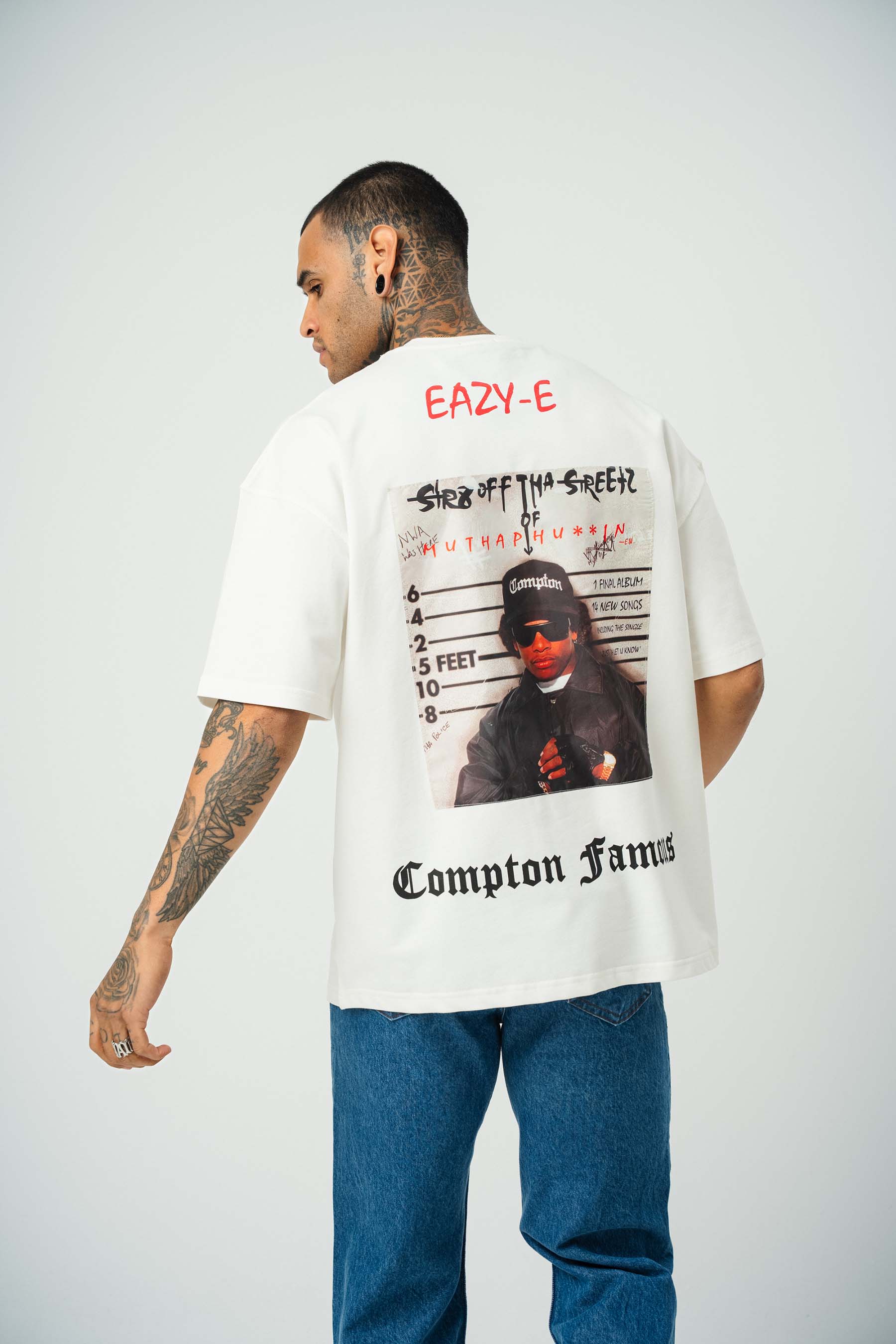 Eazy-E Baskılı Beyaz Oversize T-Shirt