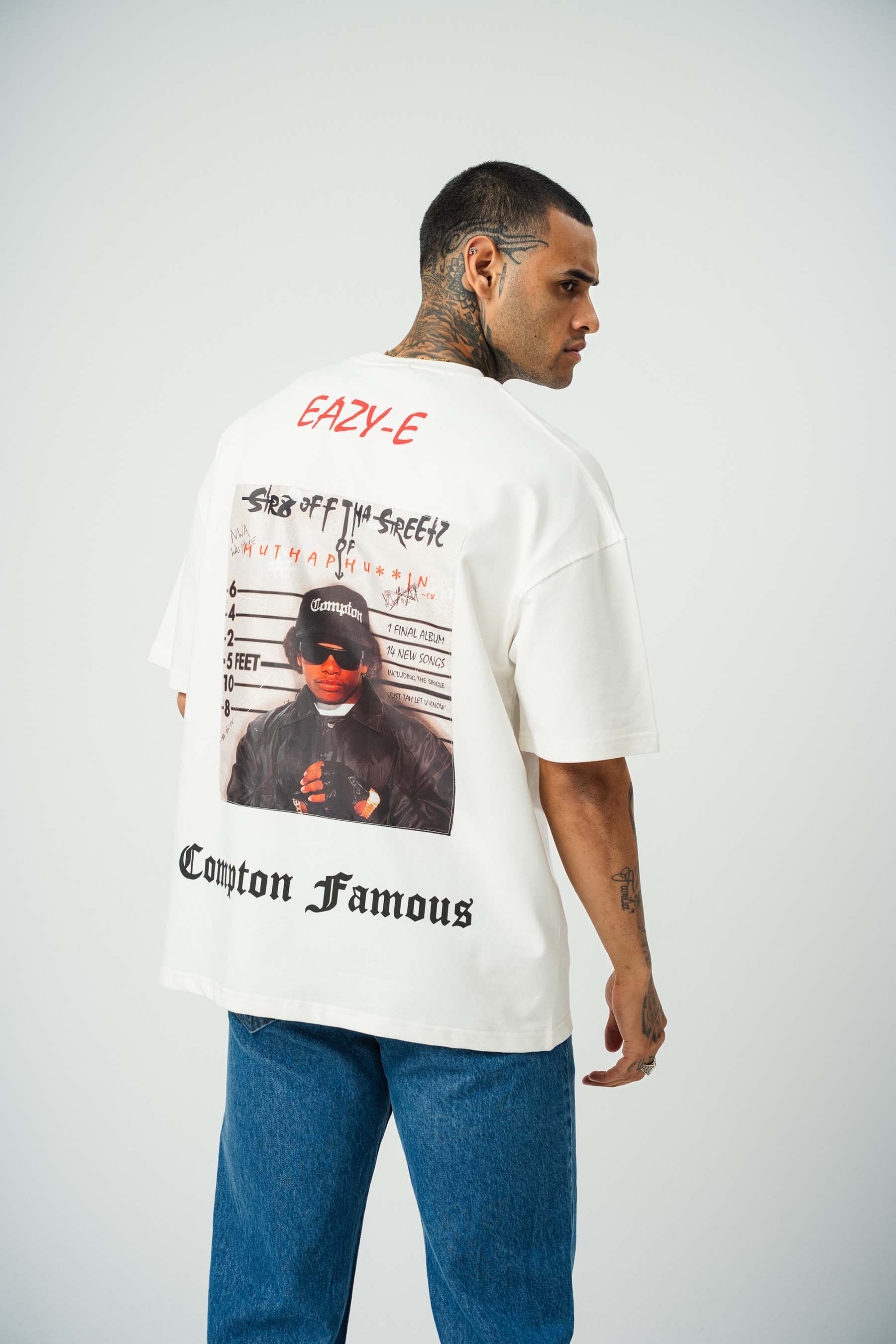 Eazy-E Baskılı Beyaz Oversize T-Shirt