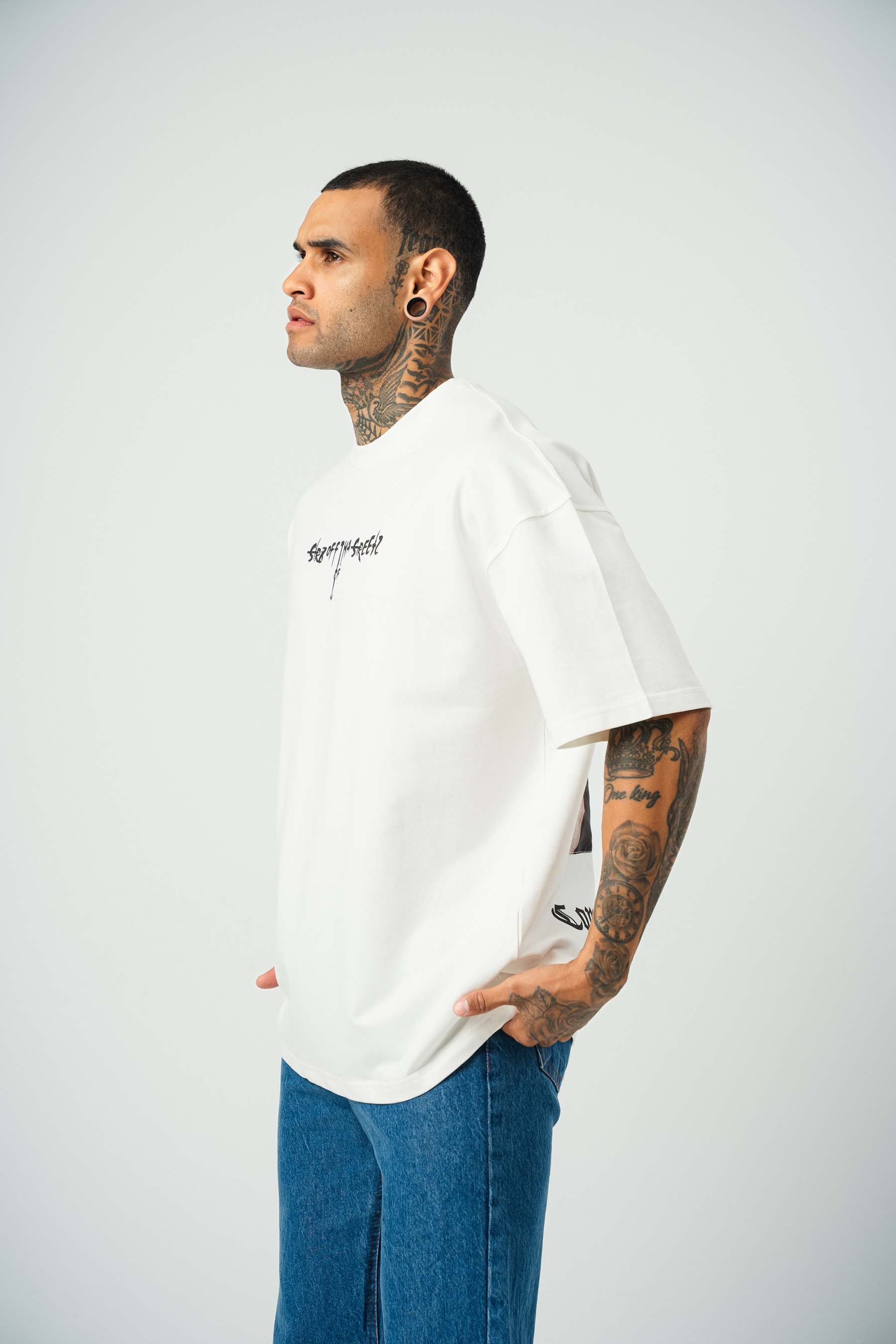 Eazy-E Baskılı Beyaz Oversize T-Shirt