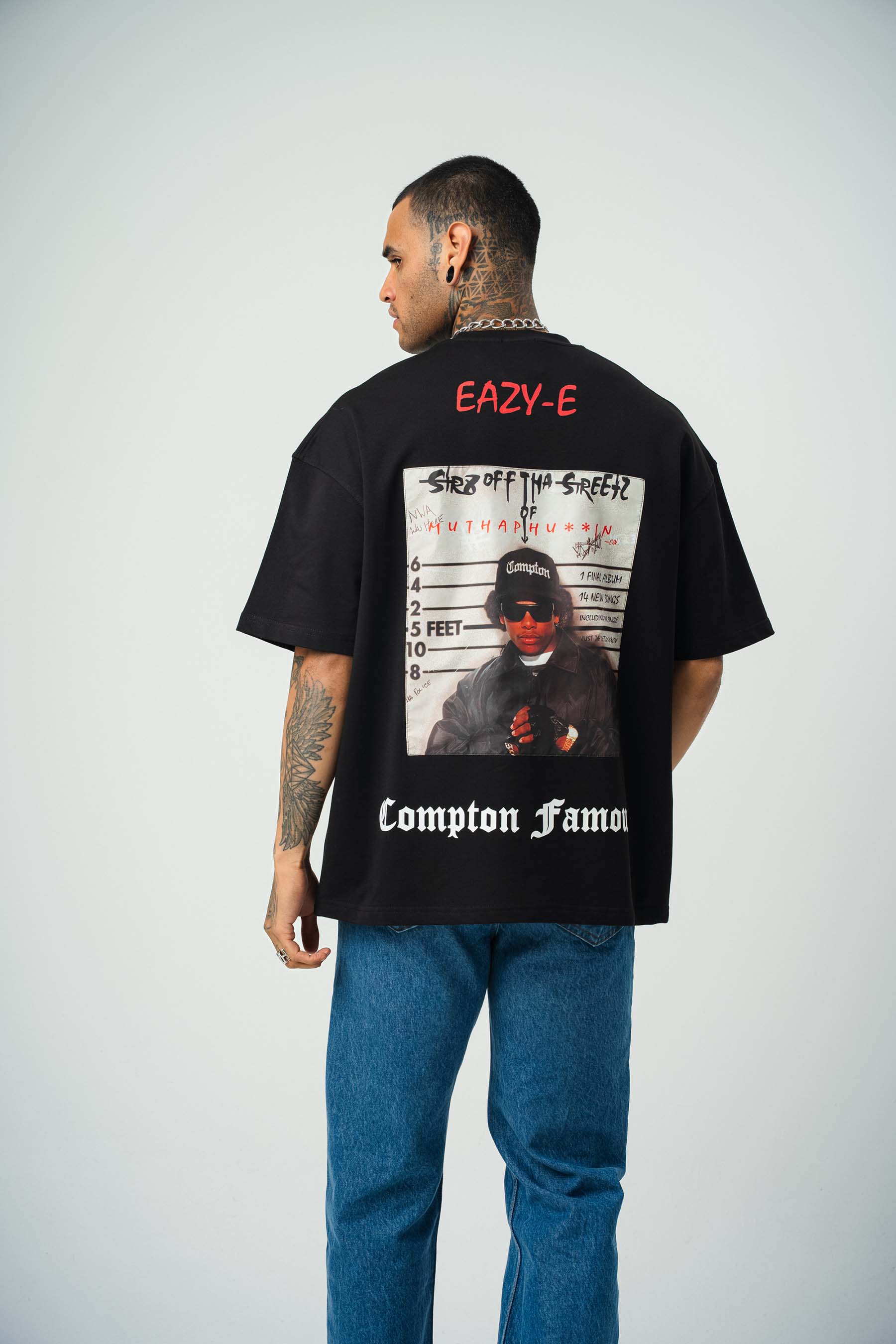 Eazy-E Baskılı Siyah Oversize T-Shirt