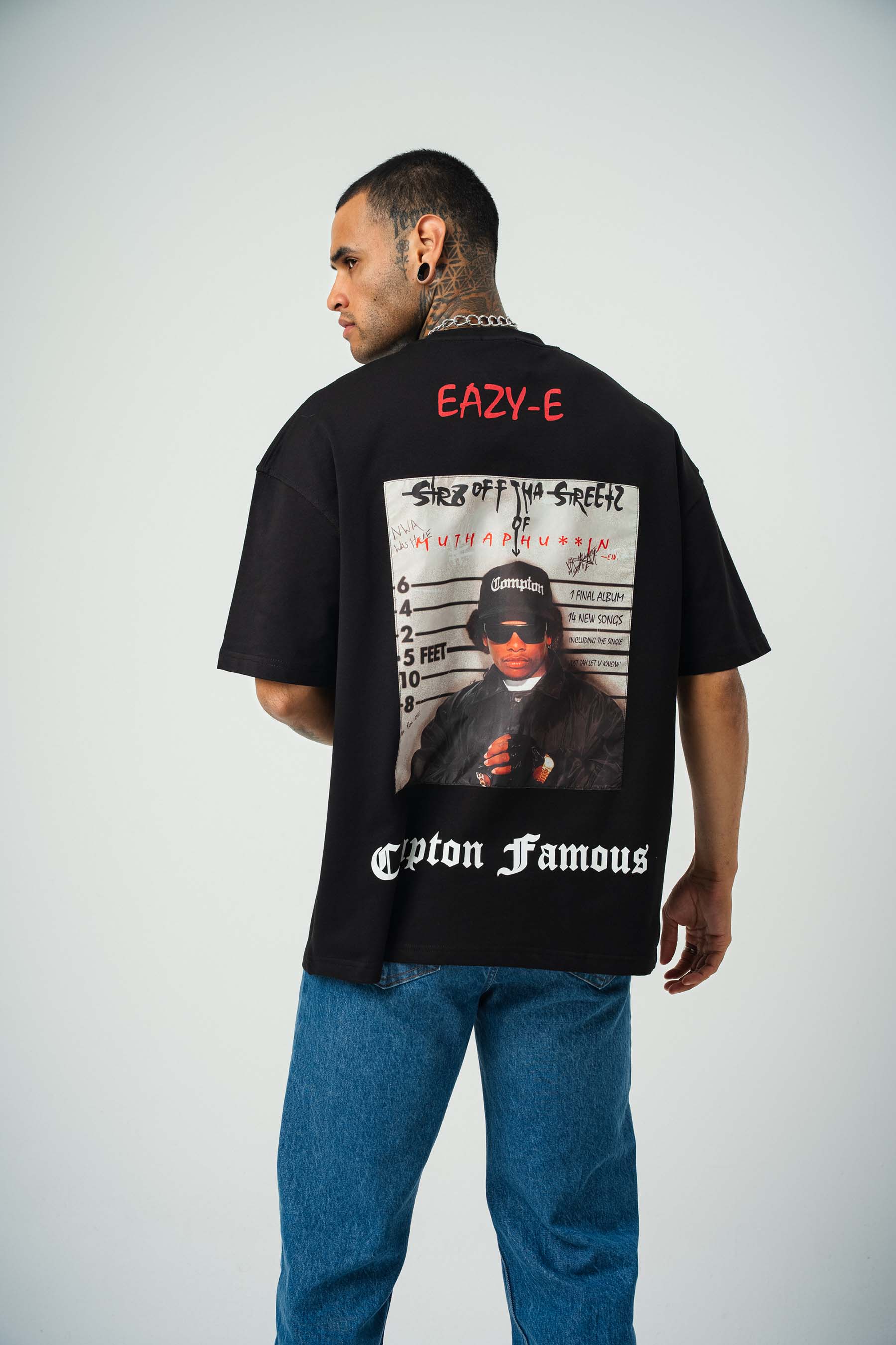 Eazy-E Baskılı Siyah Oversize T-Shirt