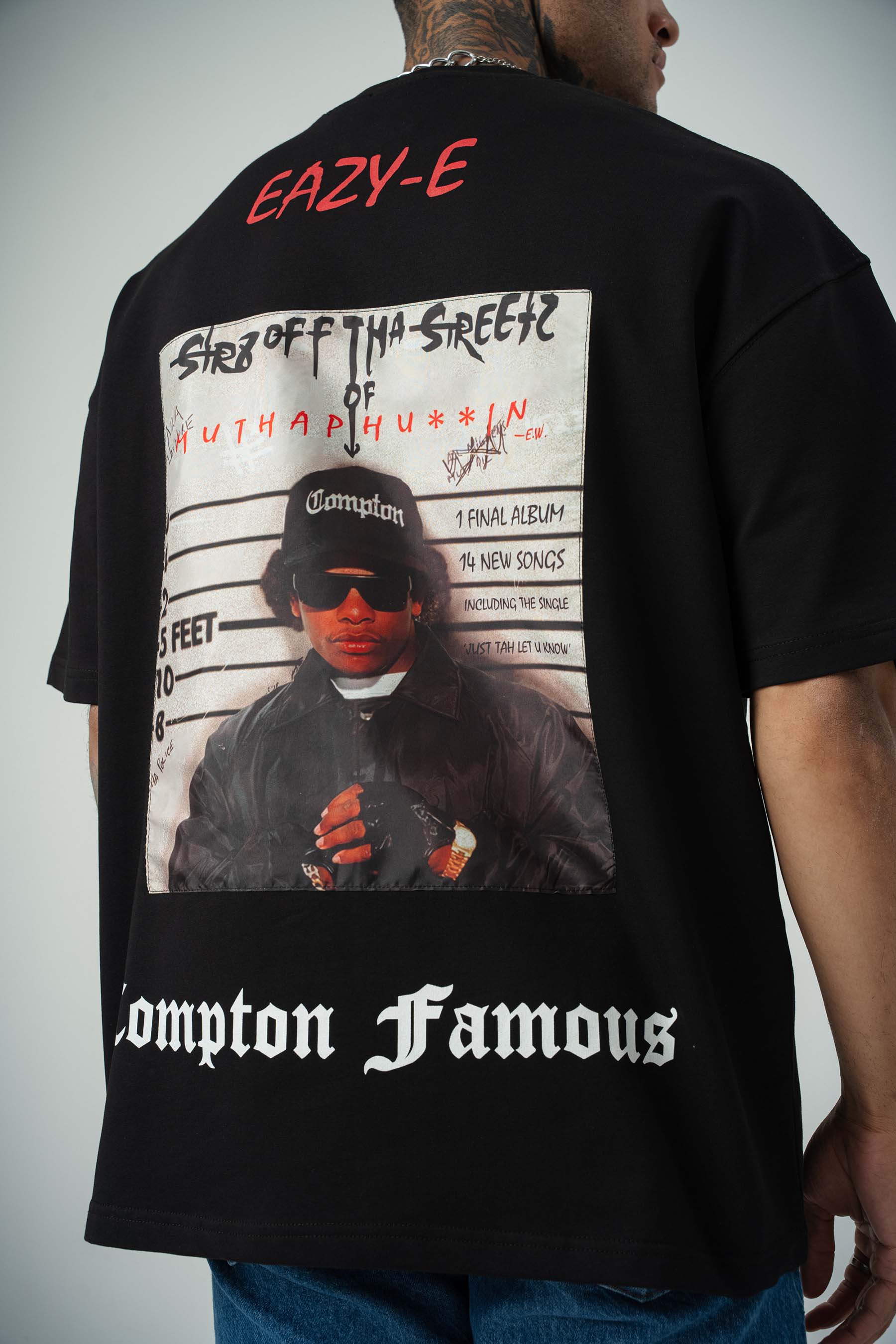 Eazy-E Baskılı Siyah Oversize T-Shirt