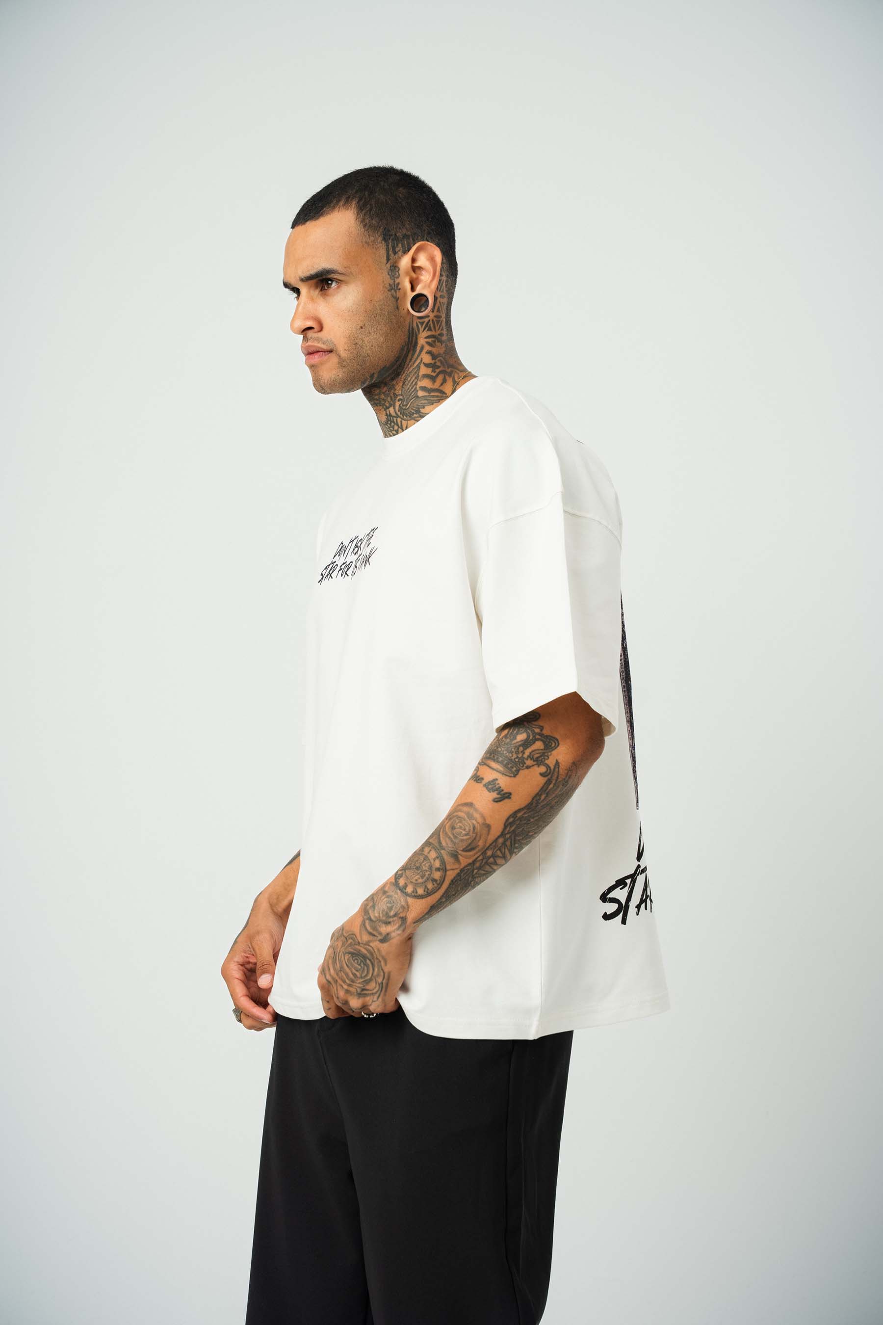 Ethnic Design Baskılı Beyaz Oversize T-Shirt