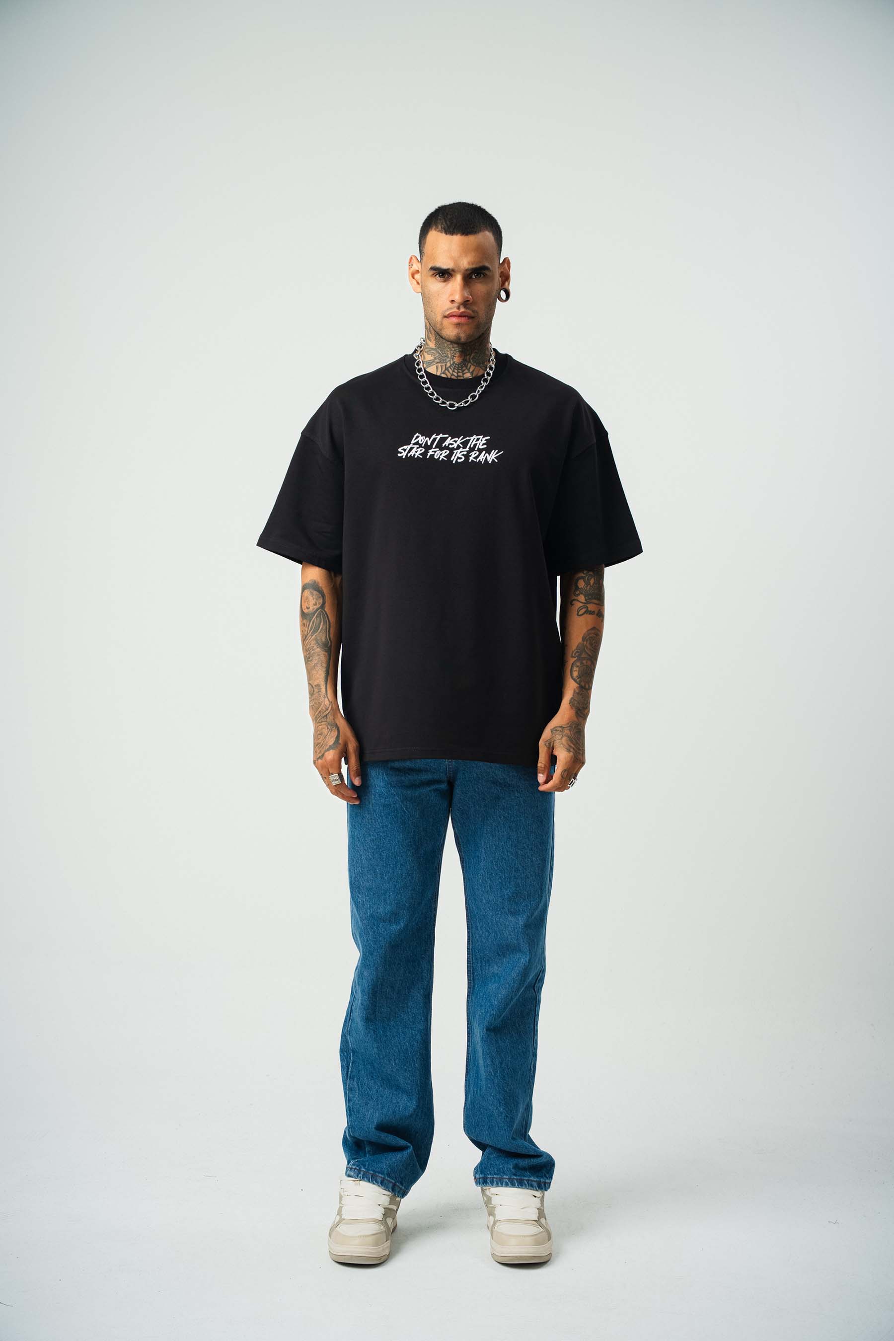 Ethnic Design Baskılı Siyah Oversize T-Shirt