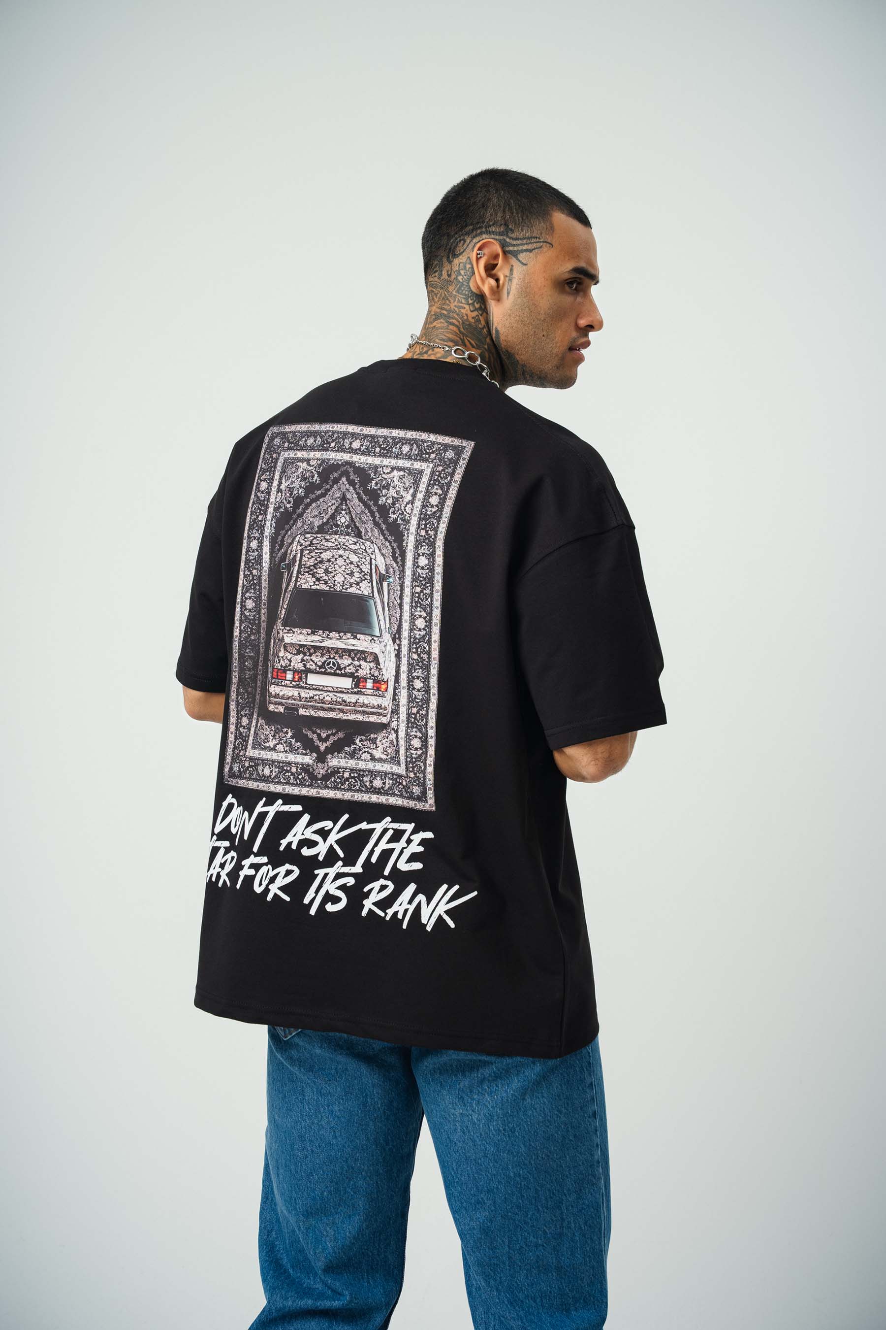 Ethnic Design Baskılı Siyah Oversize T-Shirt