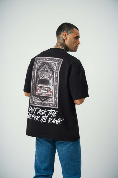 Ethnic Design Baskılı Siyah Oversize T-Shirt