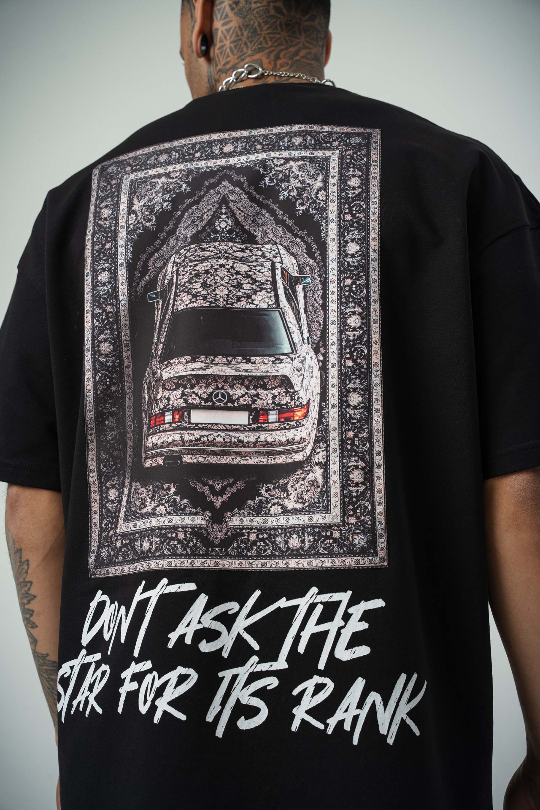 Ethnic Design Baskılı Siyah Oversize T-Shirt