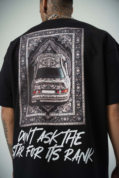 Ethnic Design Baskılı Siyah Oversize T-Shirt