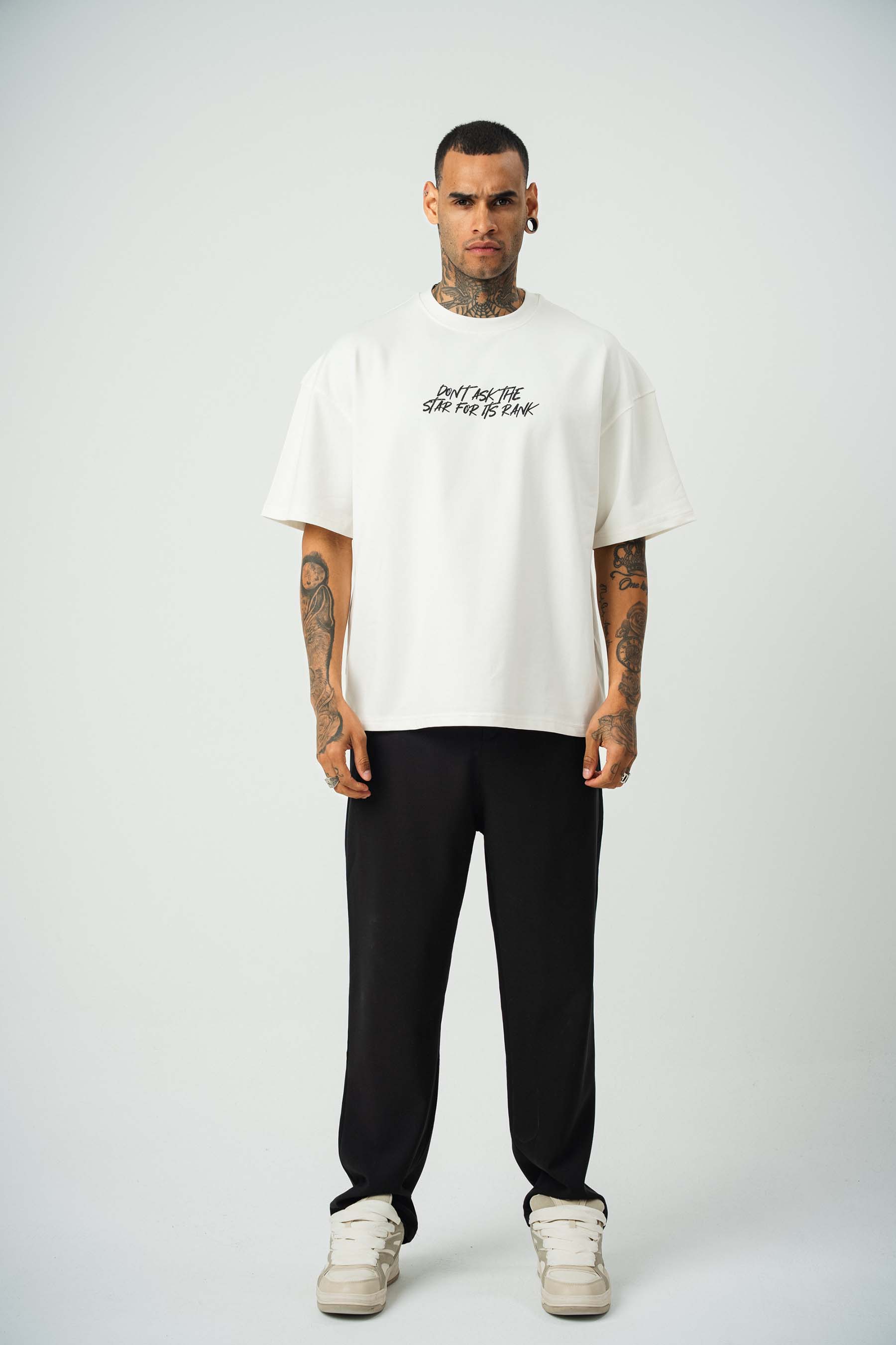 Ethnic Design Baskılı Beyaz Oversize T-Shirt