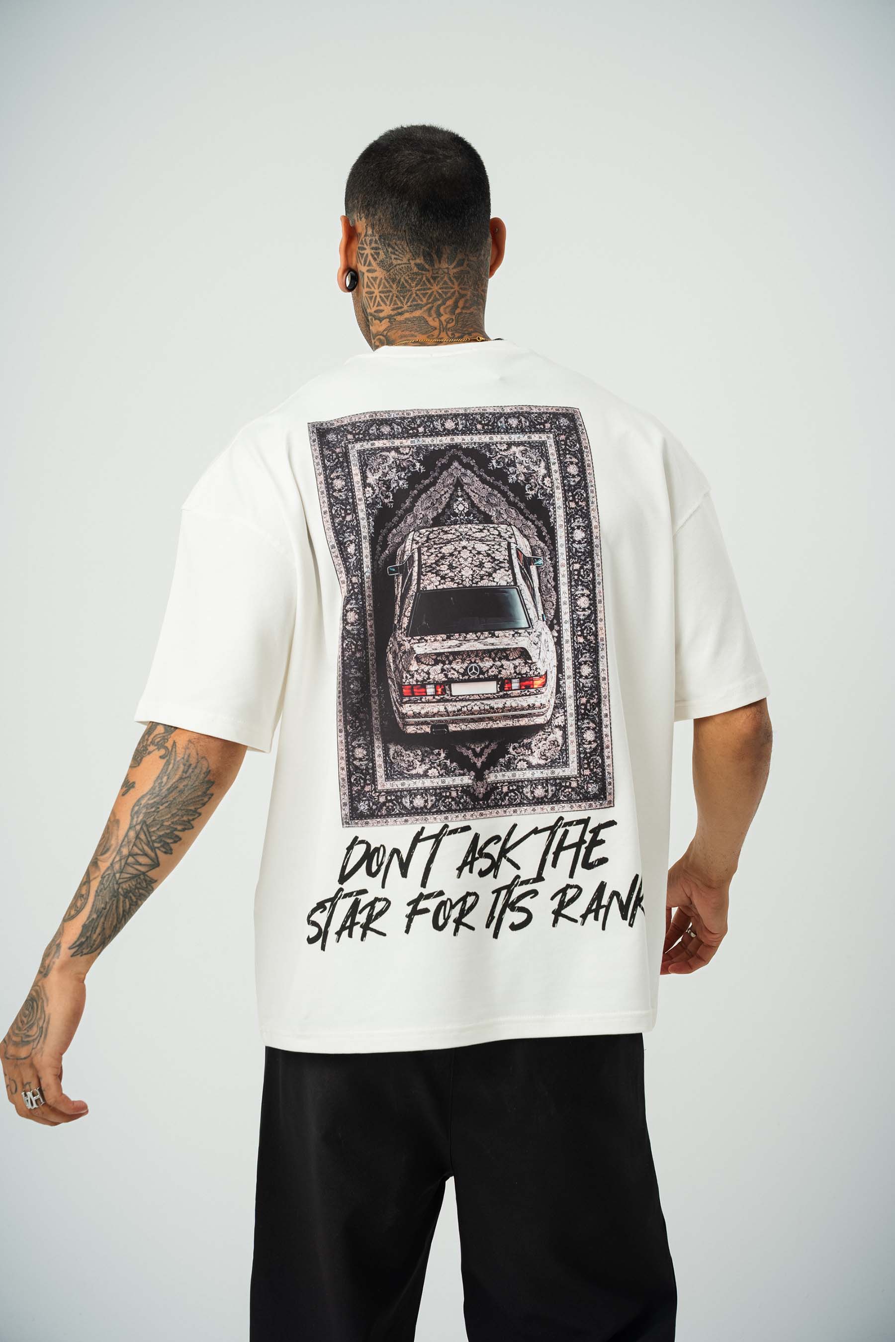 Ethnic Design Baskılı Beyaz Oversize T-Shirt