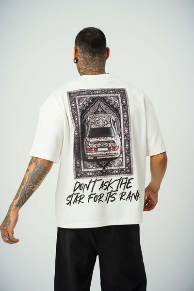 Ethnic Design Baskılı Beyaz Oversize T-Shirt
