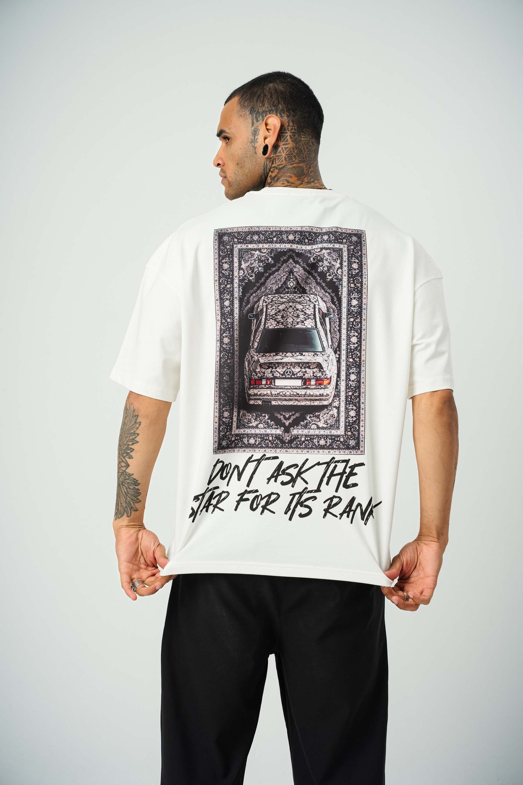 Ethnic Design Baskılı Beyaz Oversize T-Shirt