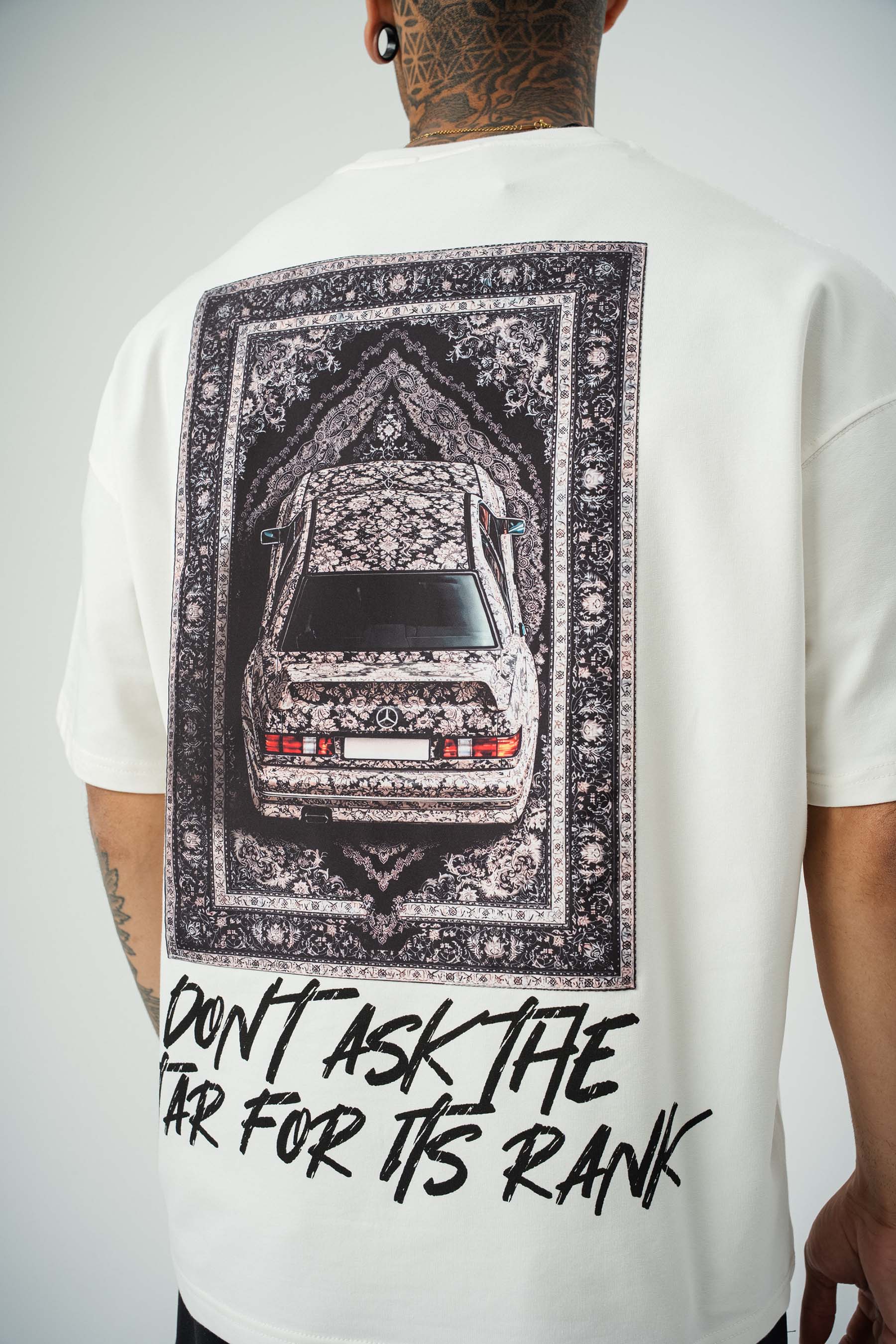 Ethnic Design Baskılı Beyaz Oversize T-Shirt