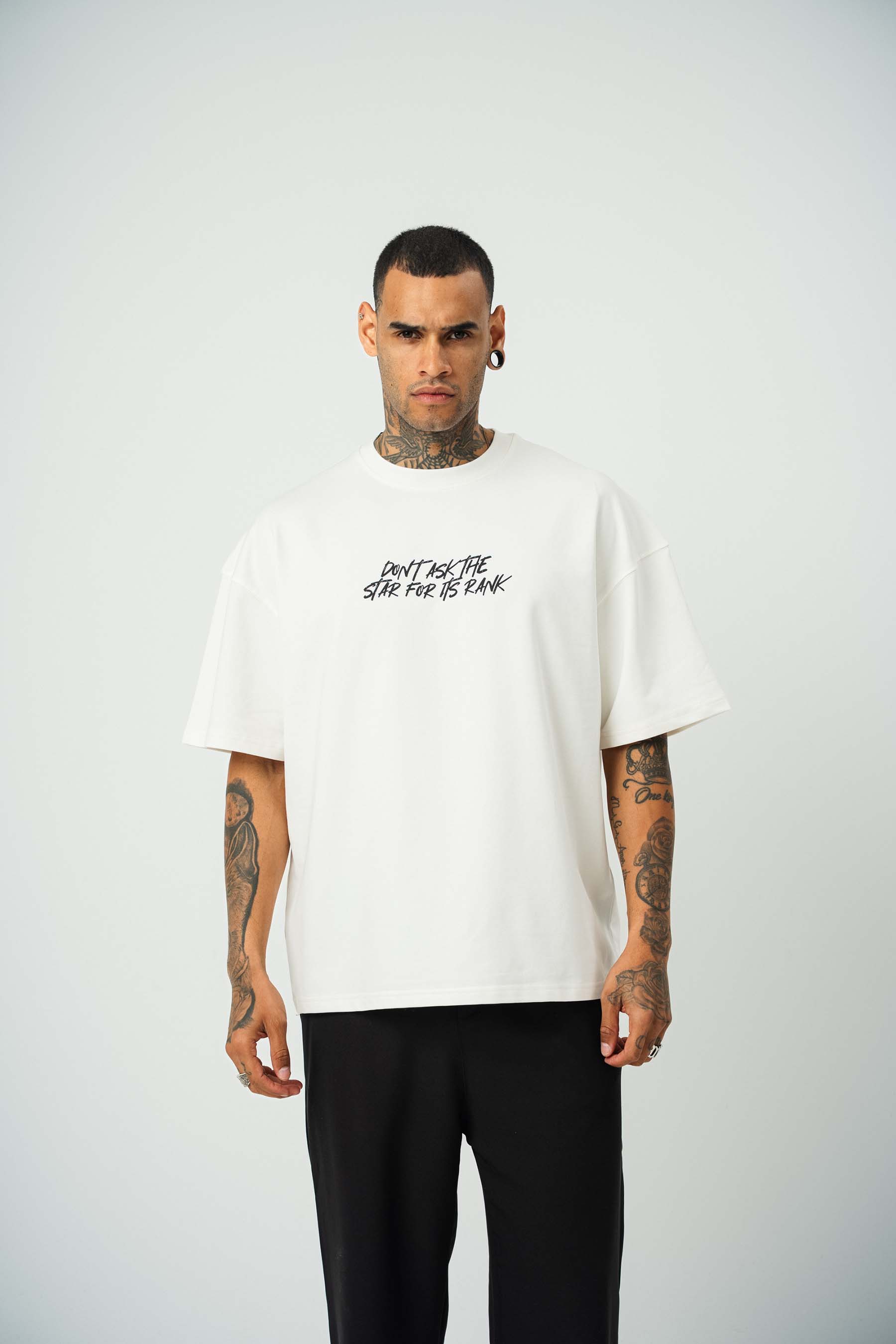 Ethnic Design Baskılı Beyaz Oversize T-Shirt