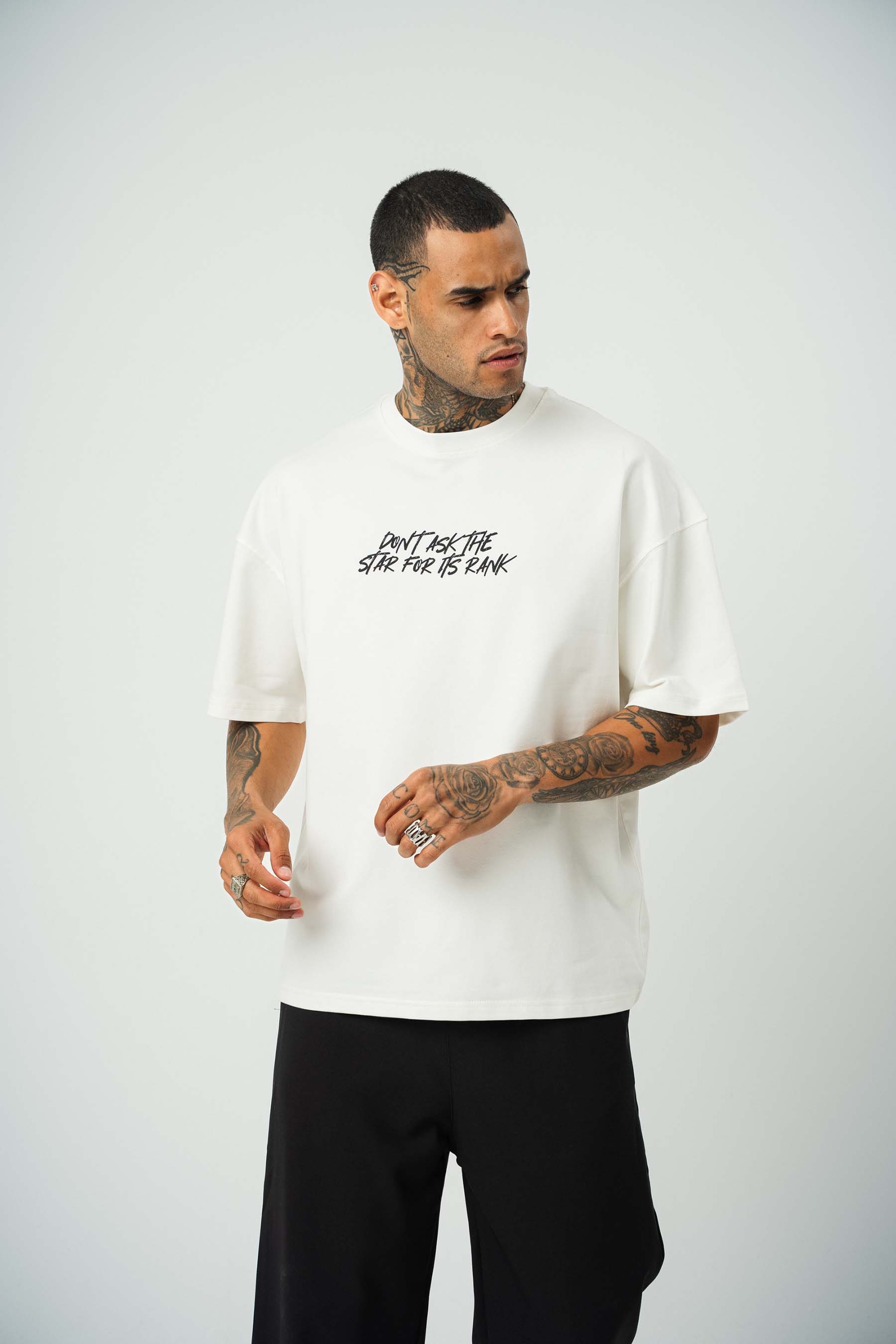Ethnic Design Baskılı Beyaz Oversize T-Shirt