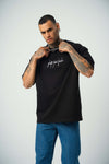 Favela Baskılı Siyah Oversize T-Shirt