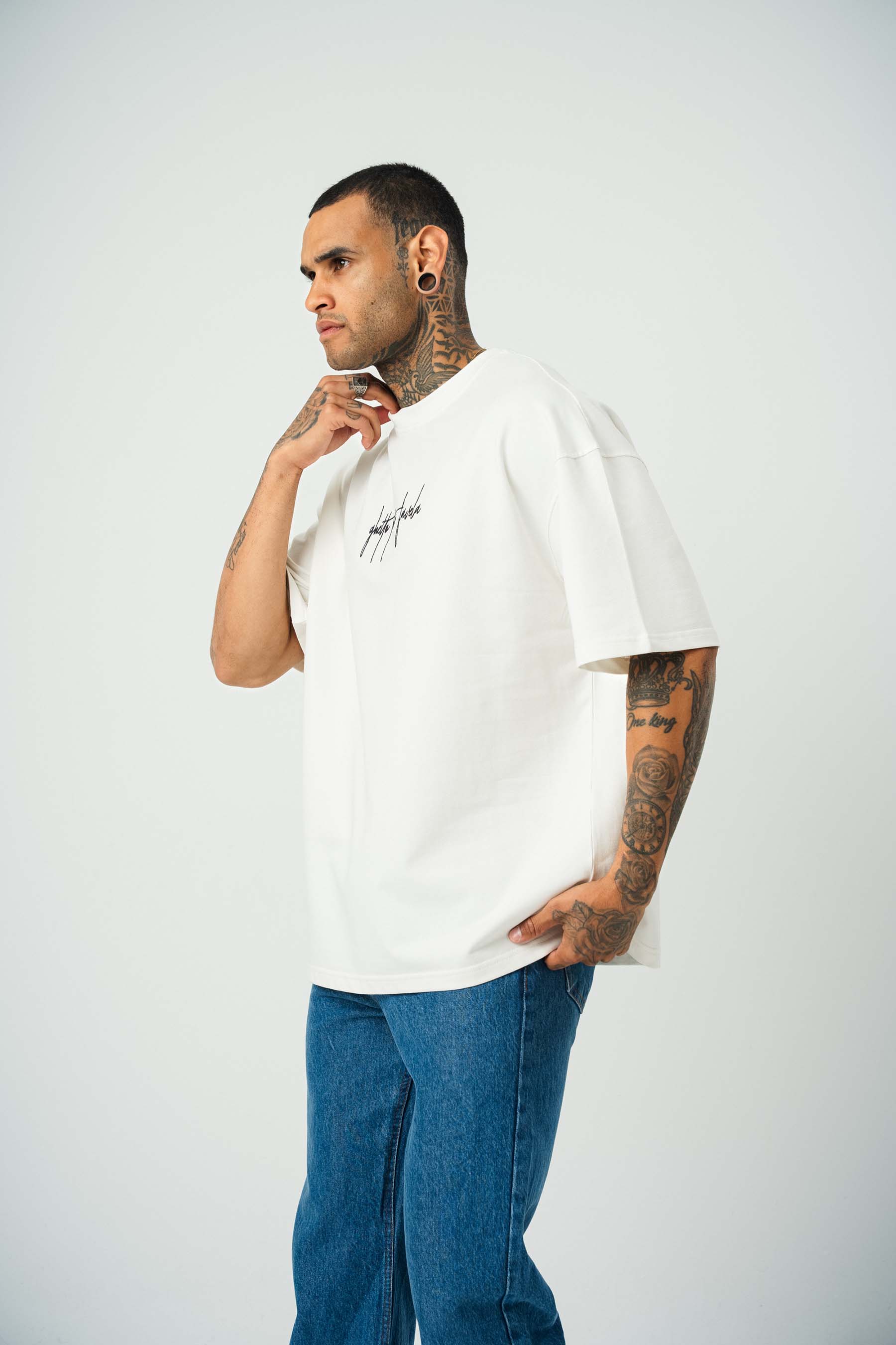 Favela Baskılı Beyaz Oversize T-Shirt