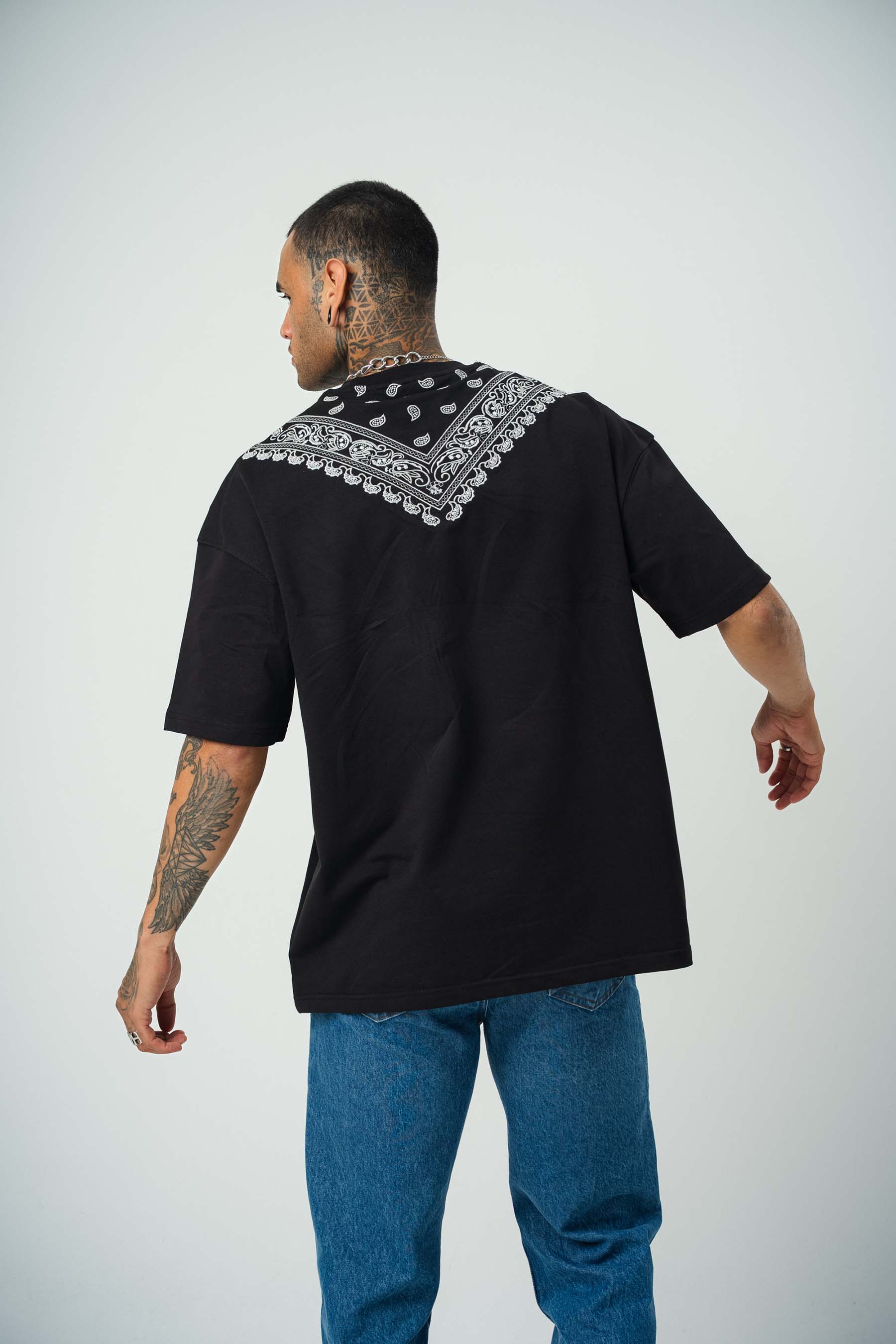 Gang Baskılı Siyah Oversize T-Shirt