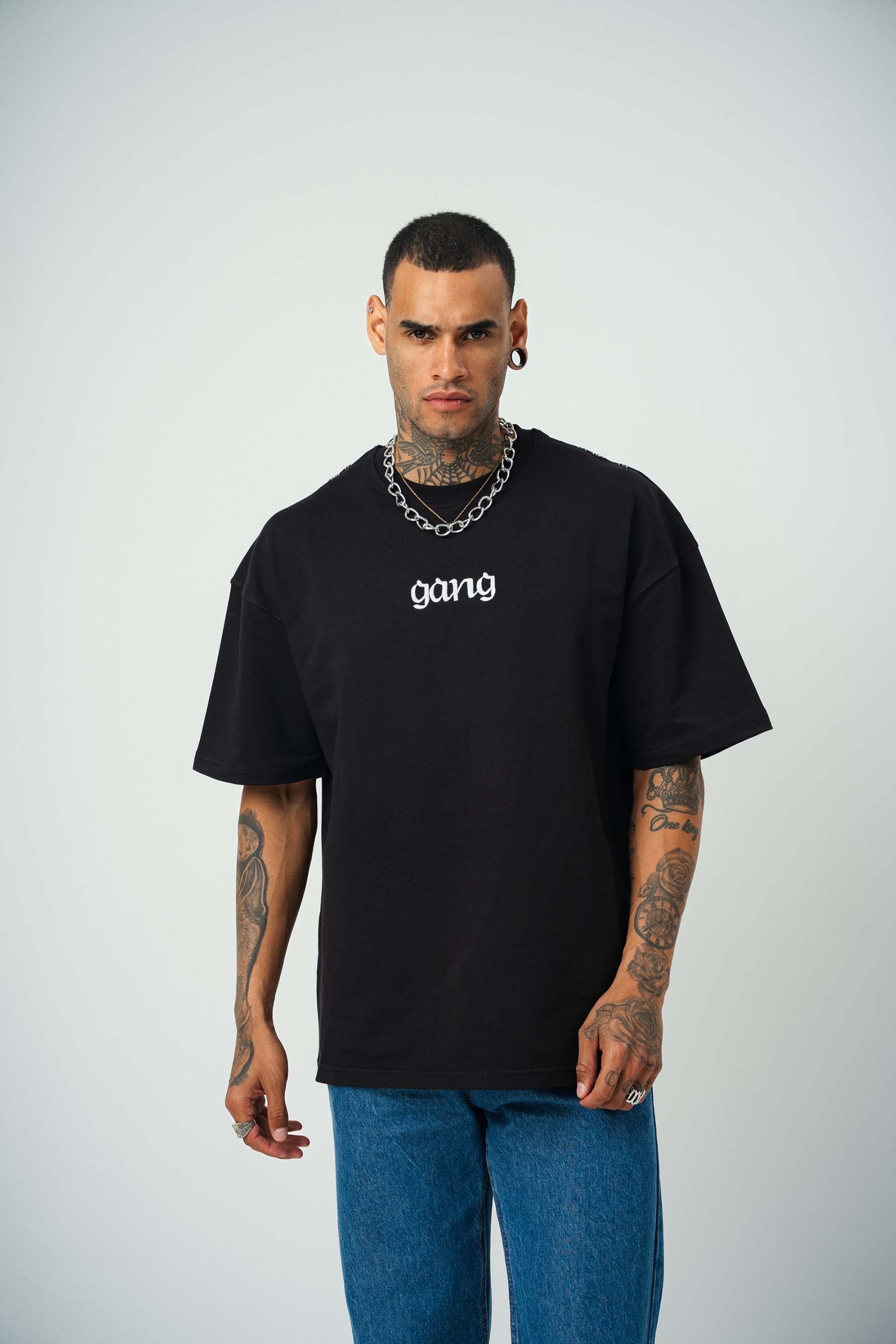Gang Baskılı Siyah Oversize T-Shirt