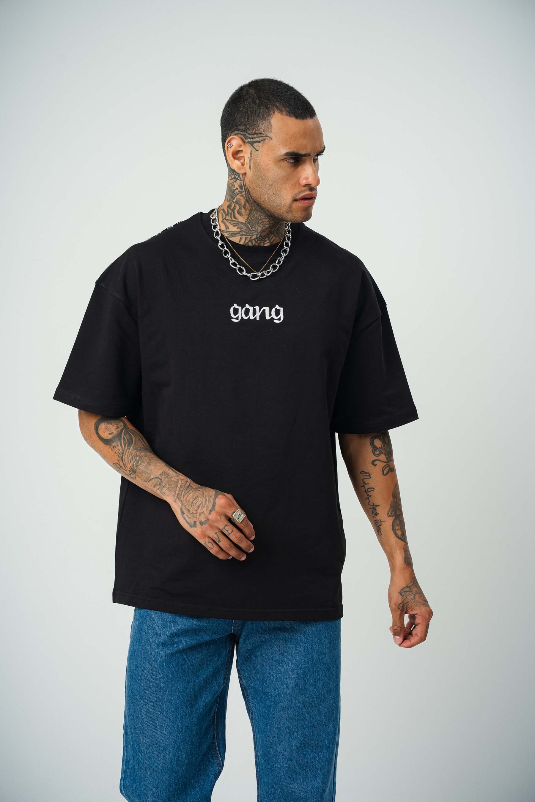 Gang Baskılı Siyah Oversize T-Shirt