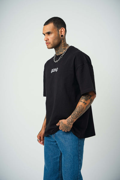 Gang Baskılı Siyah Oversize T-Shirt