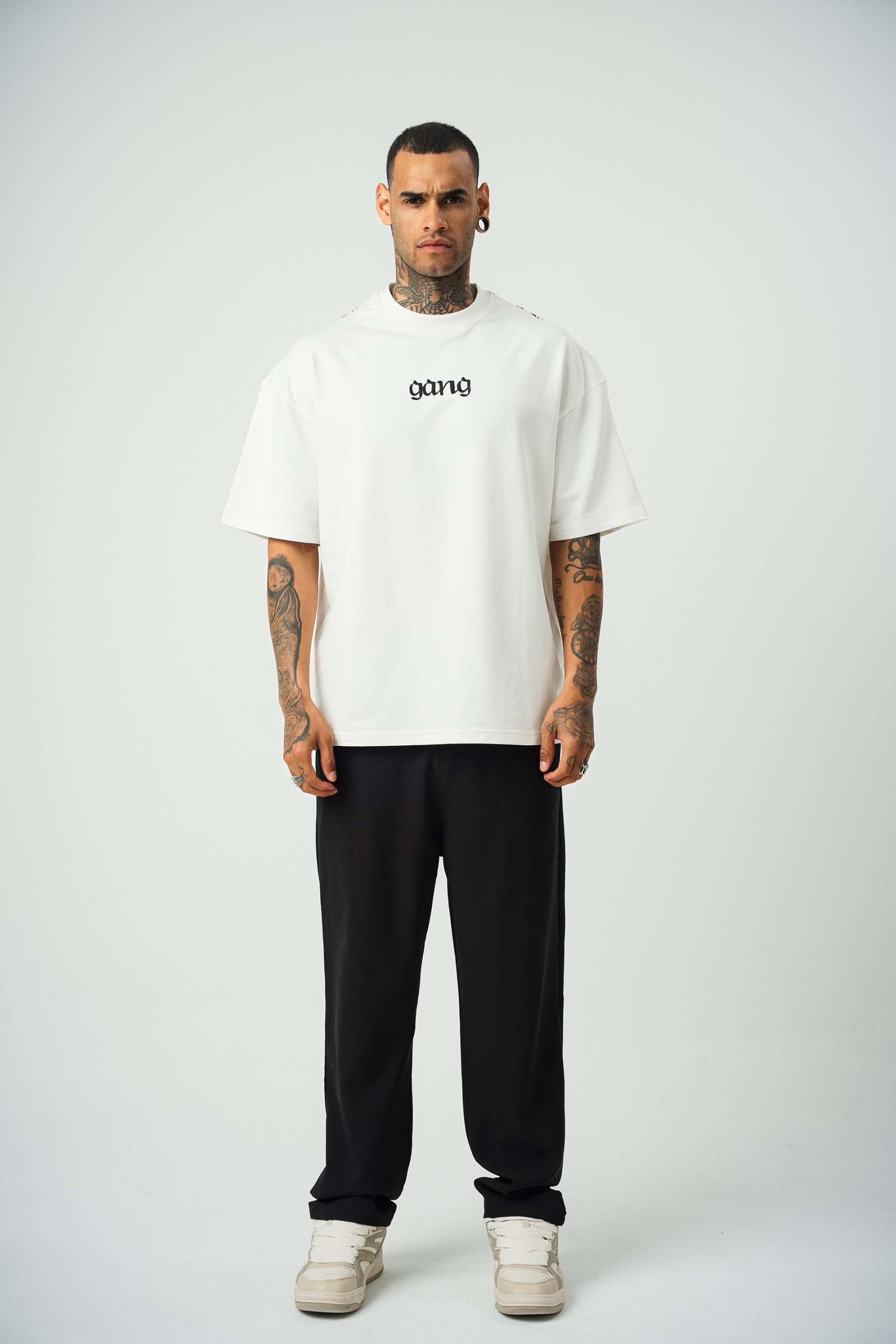 Gang Baskılı Beyaz Oversize T-Shirt