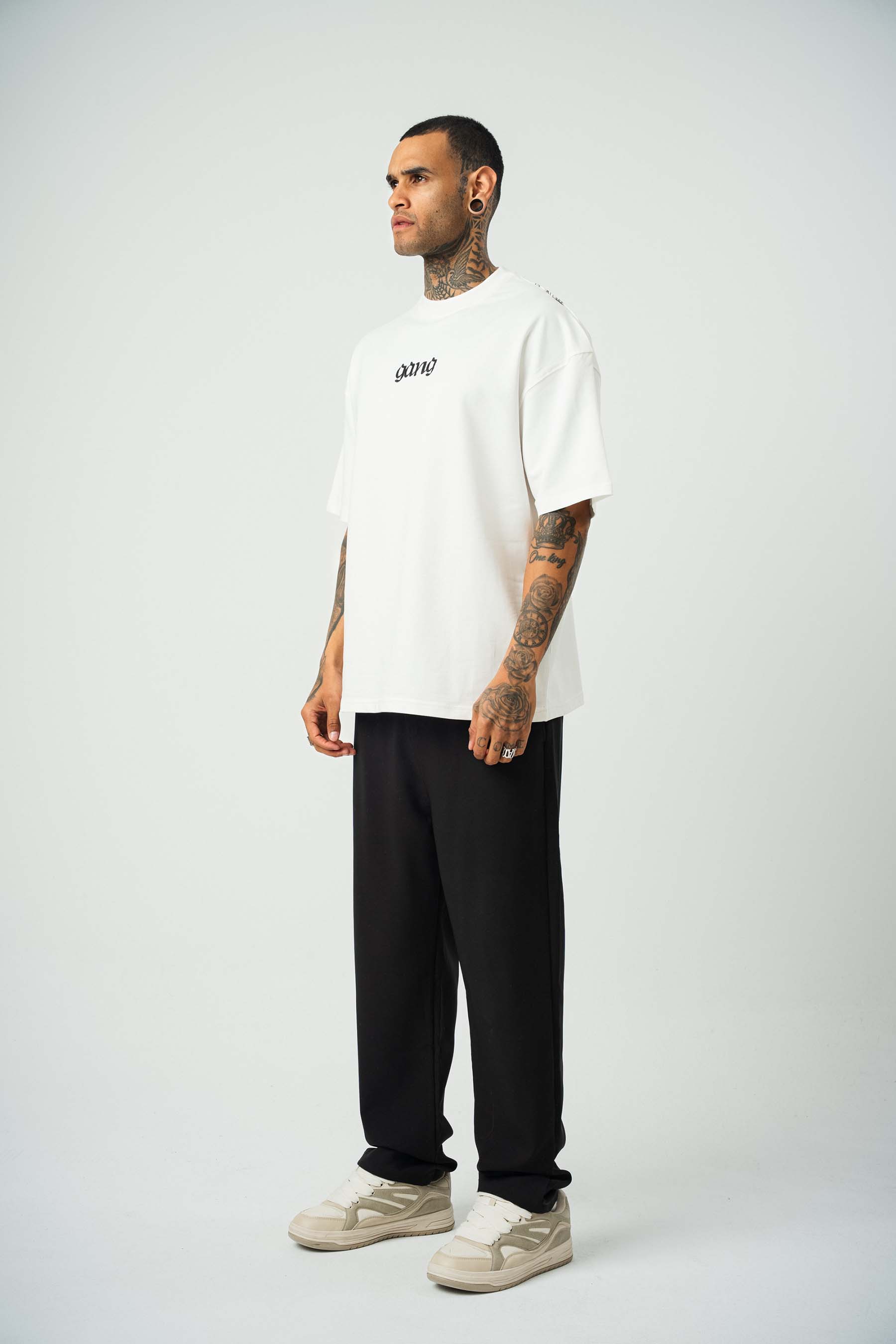 Gang Baskılı Beyaz Oversize T-Shirt