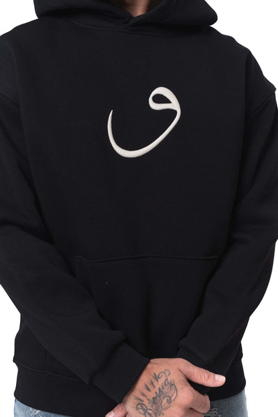 Etnik Tasarım V Harfi Siyah Oversize Hoodie