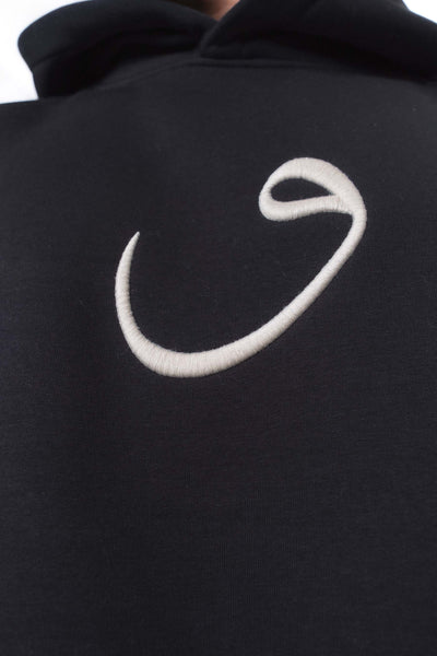 Etnik Tasarım V Harfi Siyah Oversize Hoodie