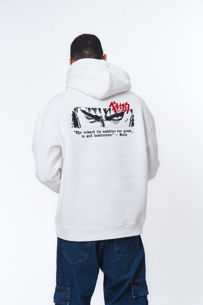 Berserk Anime Beyaz Oversize Hoodie