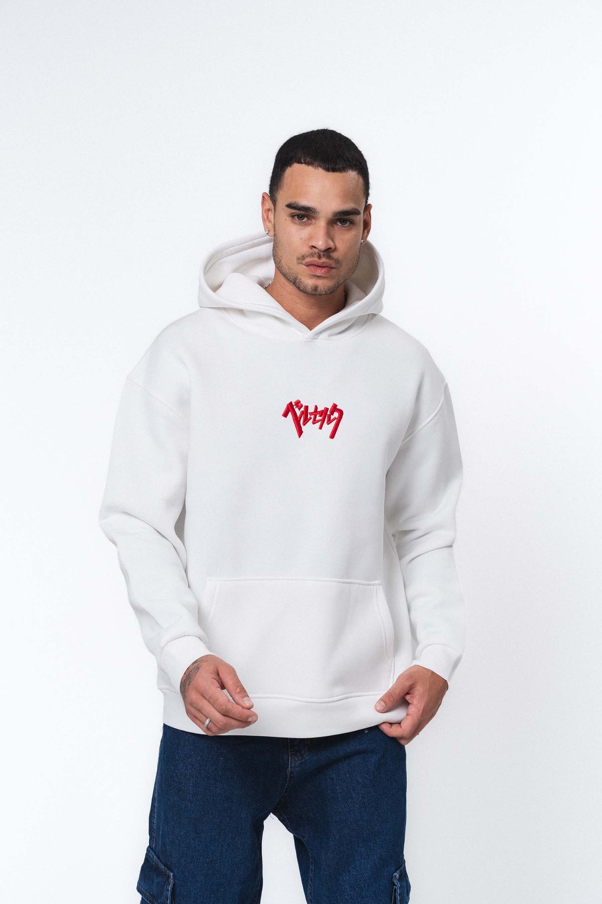 Berserk Anime Beyaz Oversize Hoodie