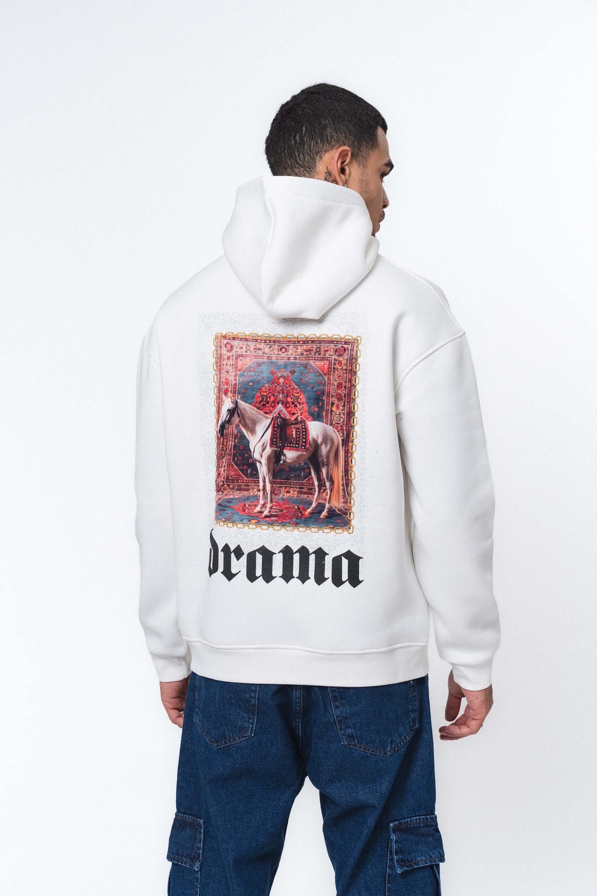 Etnik Tasarım Drama Beyaz Oversize Hoodie