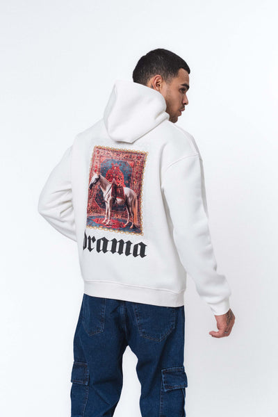 Etnik Tasarım Drama Beyaz Oversize Hoodie