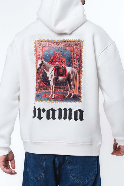 Etnik Tasarım Drama Beyaz Oversize Hoodie