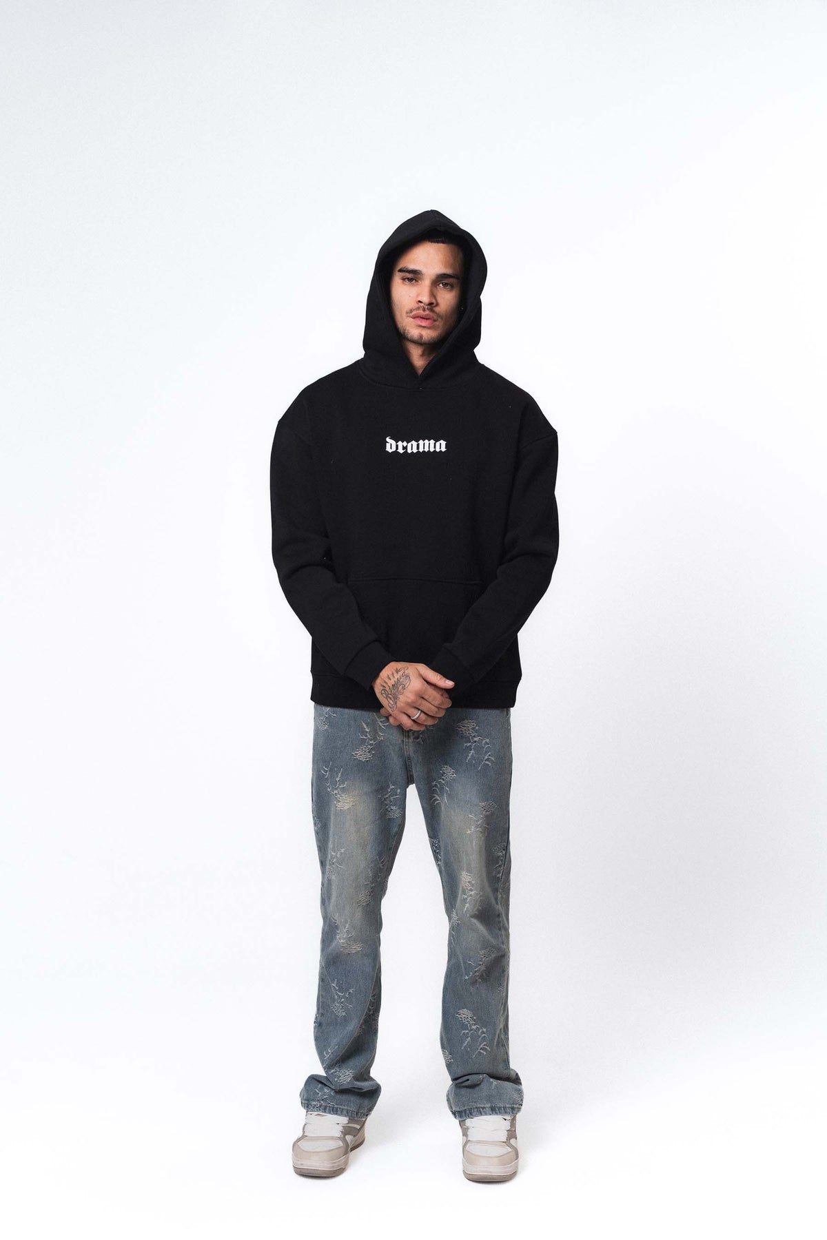 Etnik Tasarım Drama Siyah Oversize Hoodie