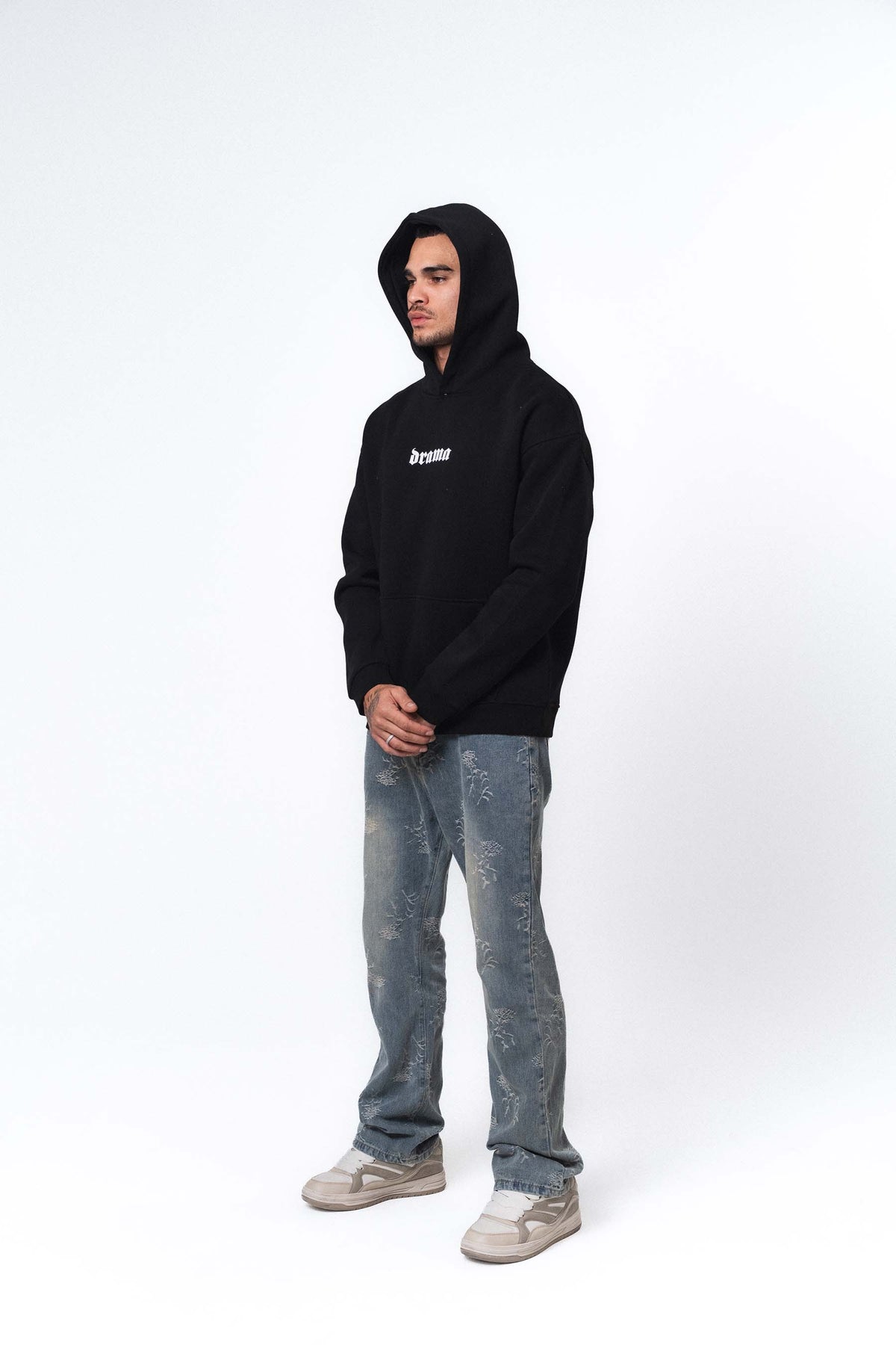 Etnik Tasarım Drama Siyah Oversize Hoodie