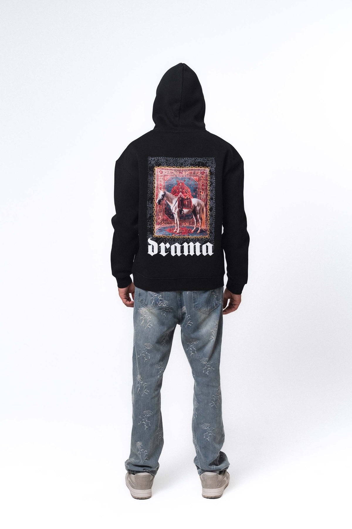 Etnik Tasarım Drama Siyah Oversize Hoodie