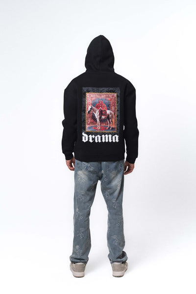 Etnik Tasarım Drama Siyah Oversize Hoodie