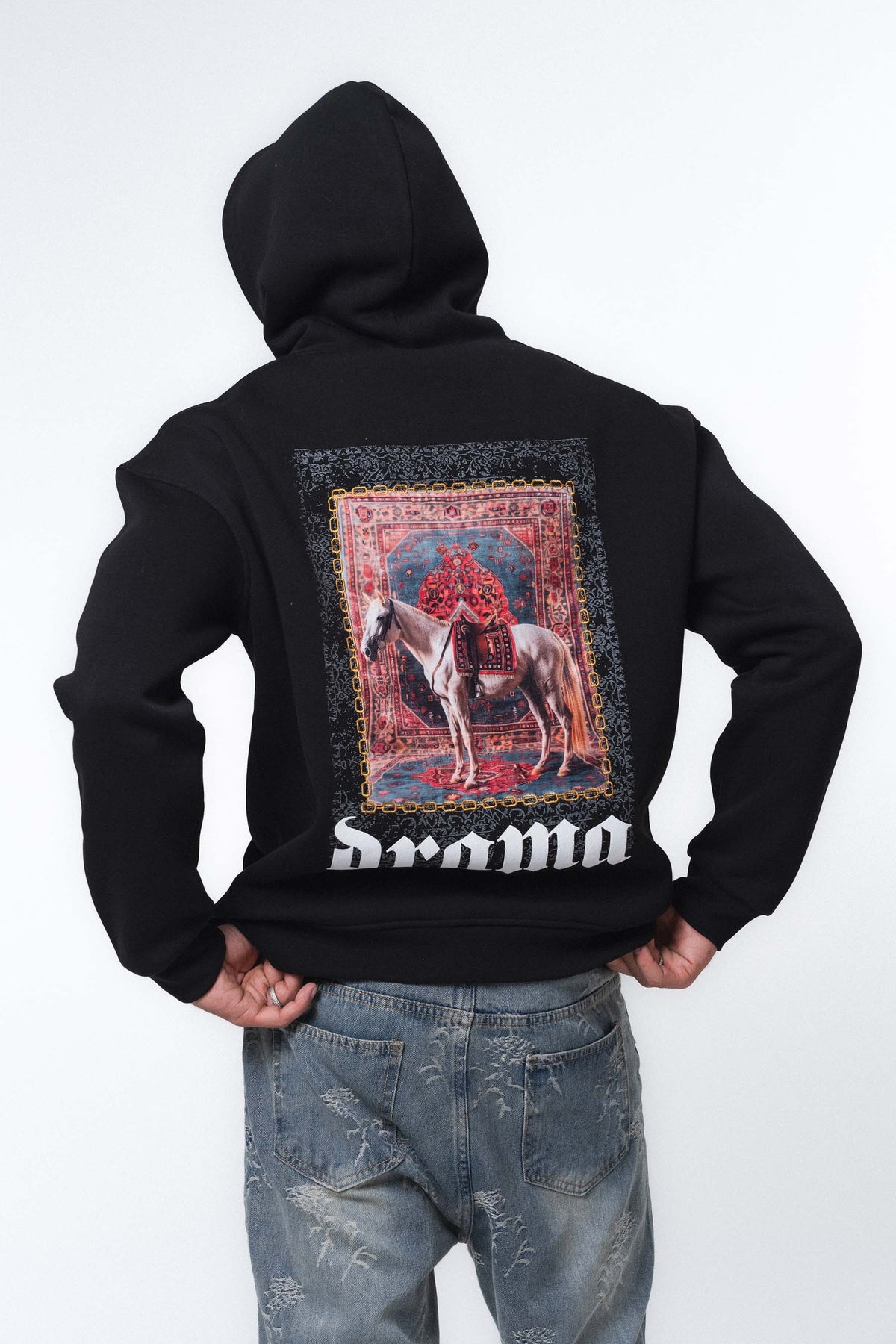 Etnik Tasarım Drama Siyah Oversize Hoodie