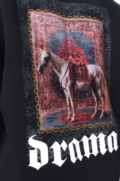Etnik Tasarım Drama Siyah Oversize Hoodie