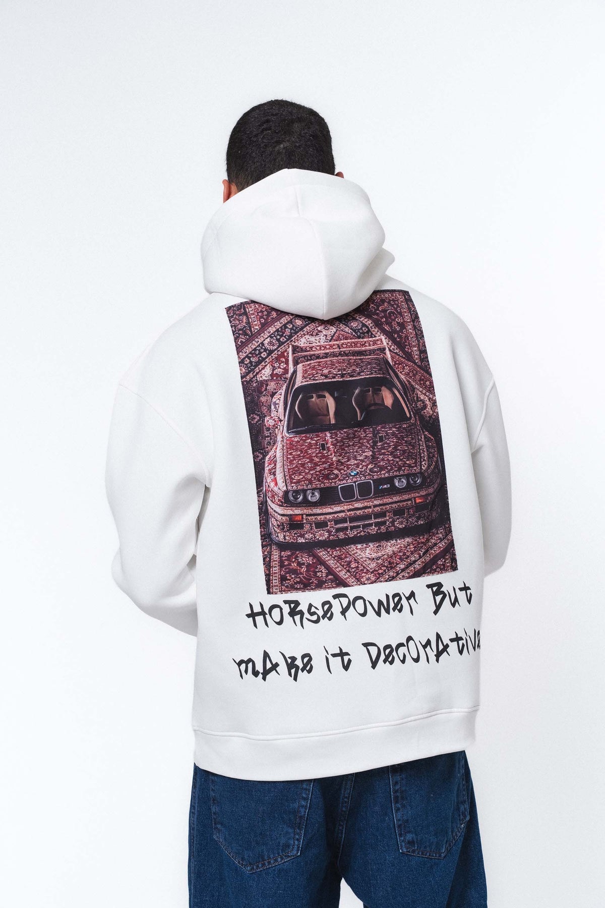 Etnik Tasarım BMW Beyaz Oversize Hoodie