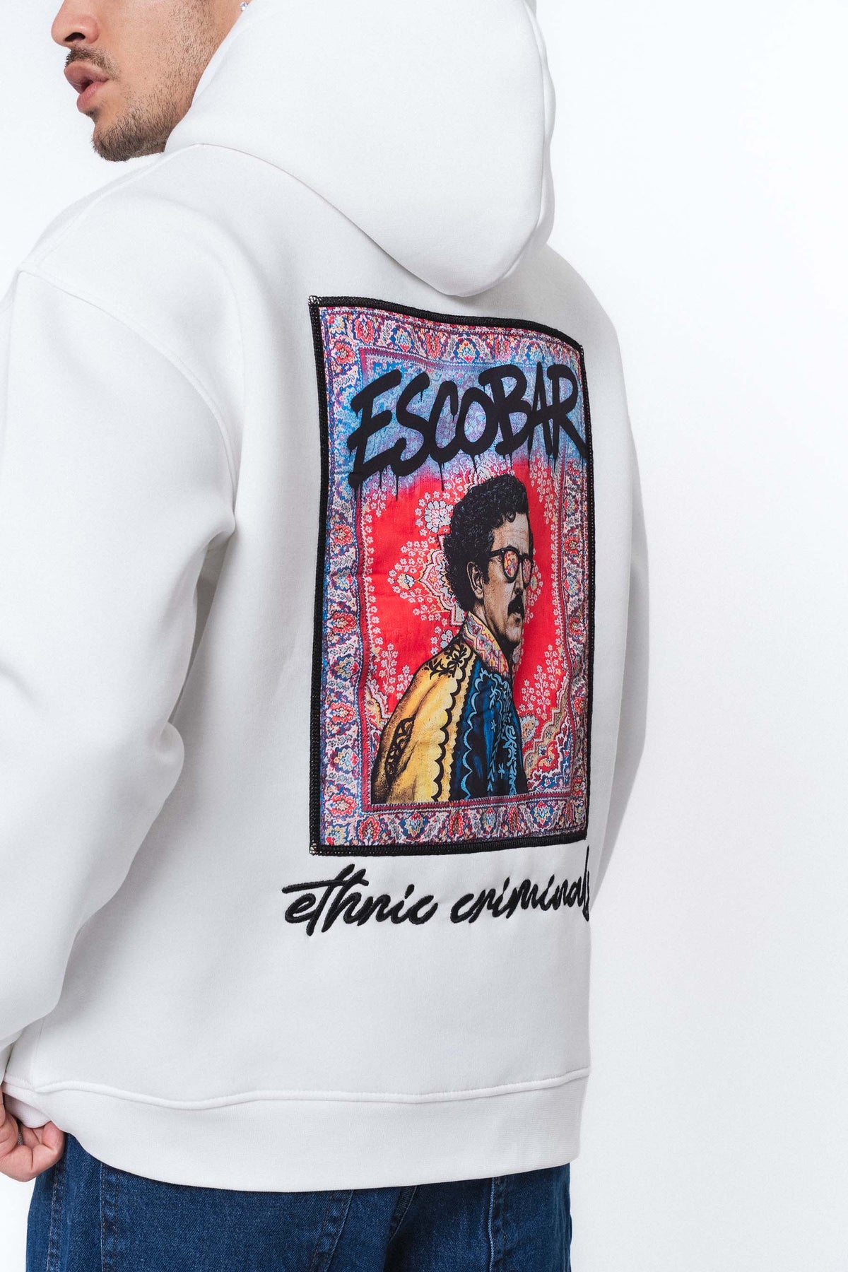 Etnik Tasarım Pablo Escobar Beyaz Oversize Hoodie