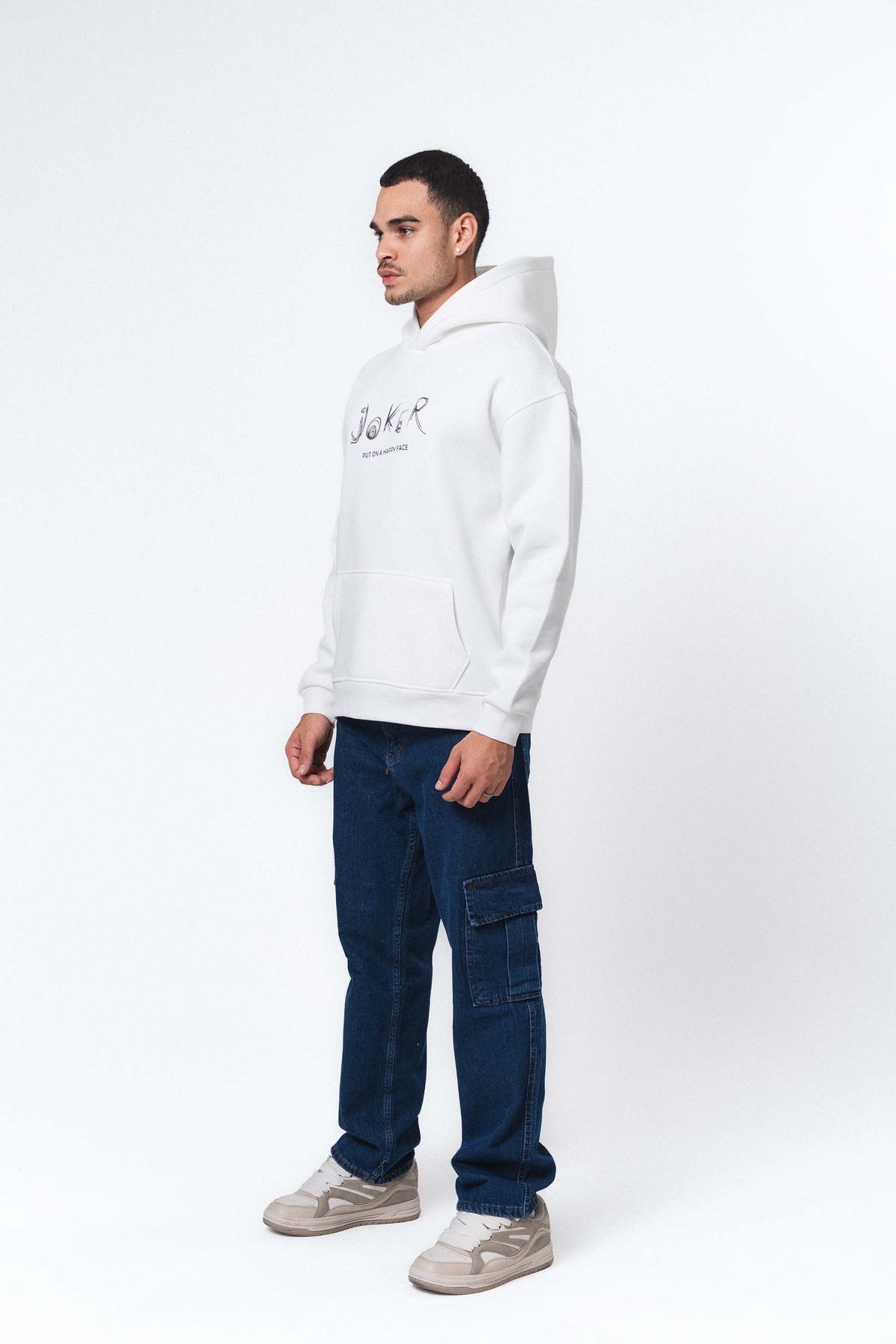 Joker Put On Happy Face Beyaz Oversize Hoodie