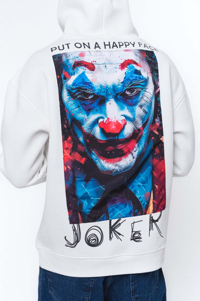 Joker Put On Happy Face Beyaz Oversize Hoodie