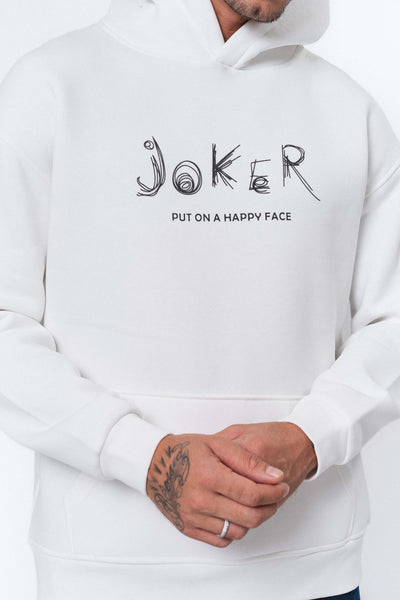 Joker Put On Happy Face Beyaz Oversize Hoodie