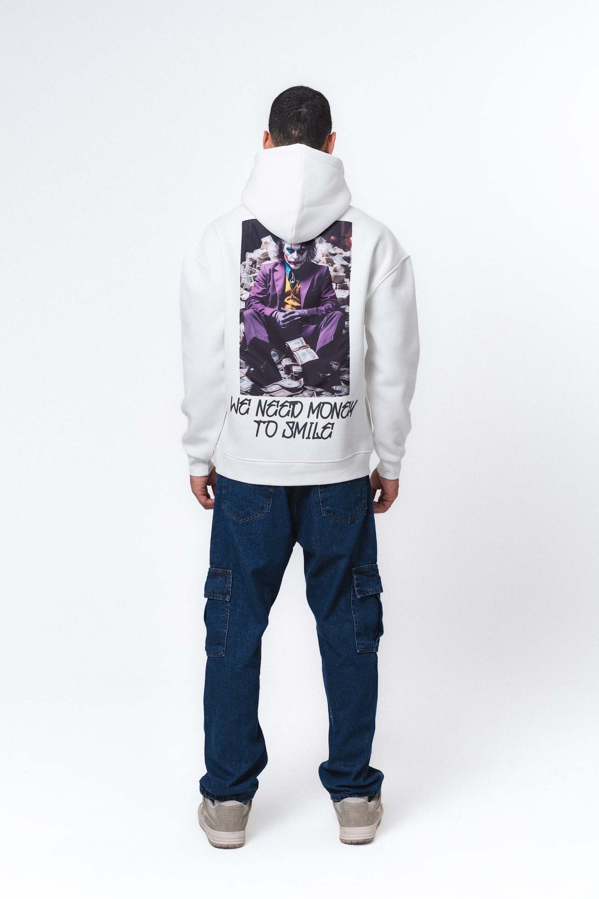 Need Money To Smile - Joker Beyaz Oversize Hoodie