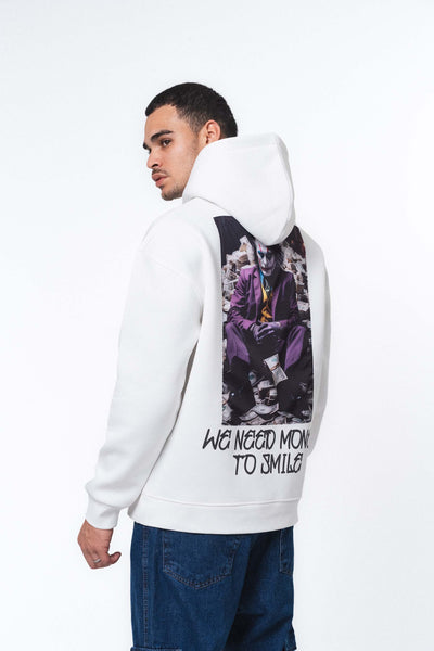 Need Money To Smile - Joker Beyaz Oversize Hoodie